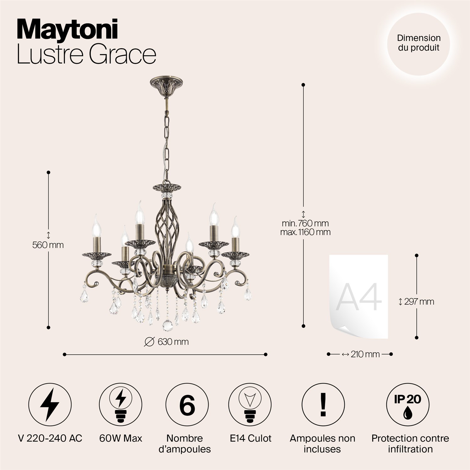 Maytoni Люстра количество ламп 6 Цвет: латунь RC247-PL-06-R