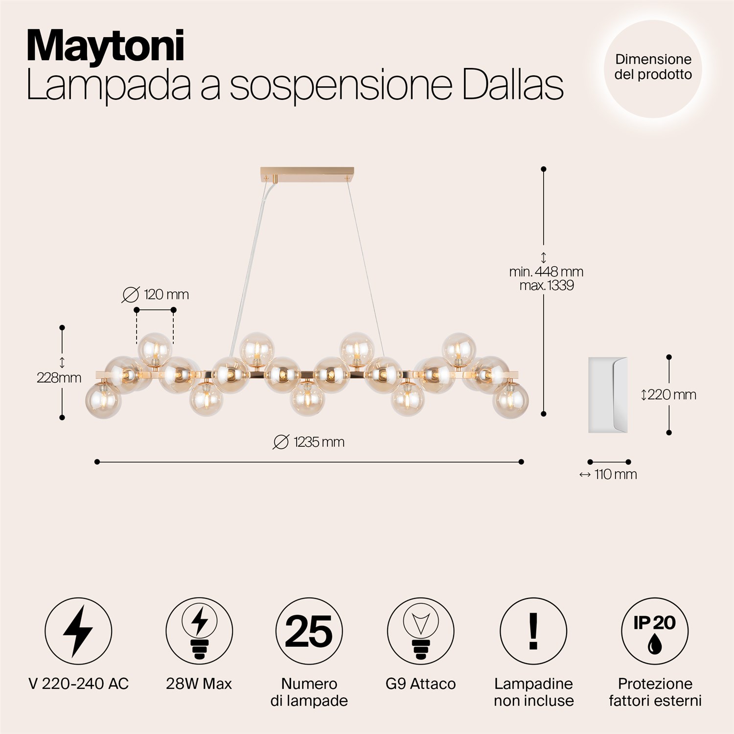 Maytoni Подвесной светильник. Цвет арматуры Золото. MOD547PL-25G