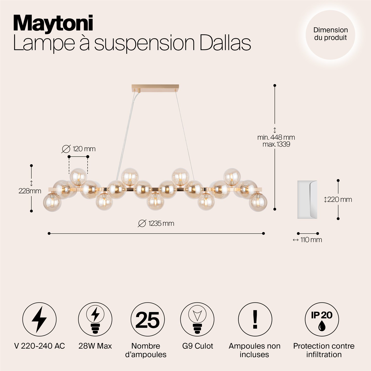 Maytoni Подвесной светильник. Цвет арматуры Золото. MOD547PL-25G