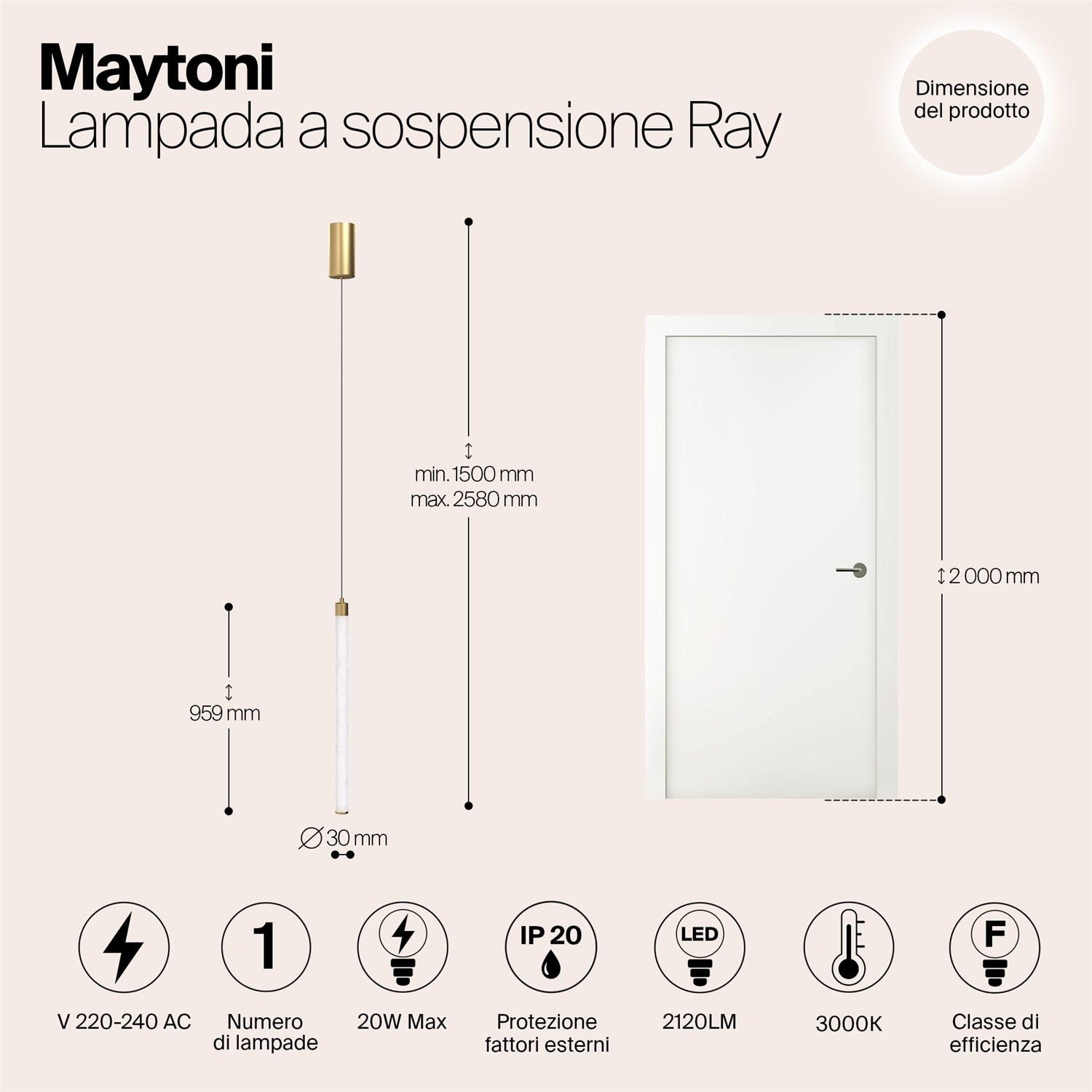 Maytoni Technical Ray Подвесной светильник цвет: золото P022PL-L20G3K