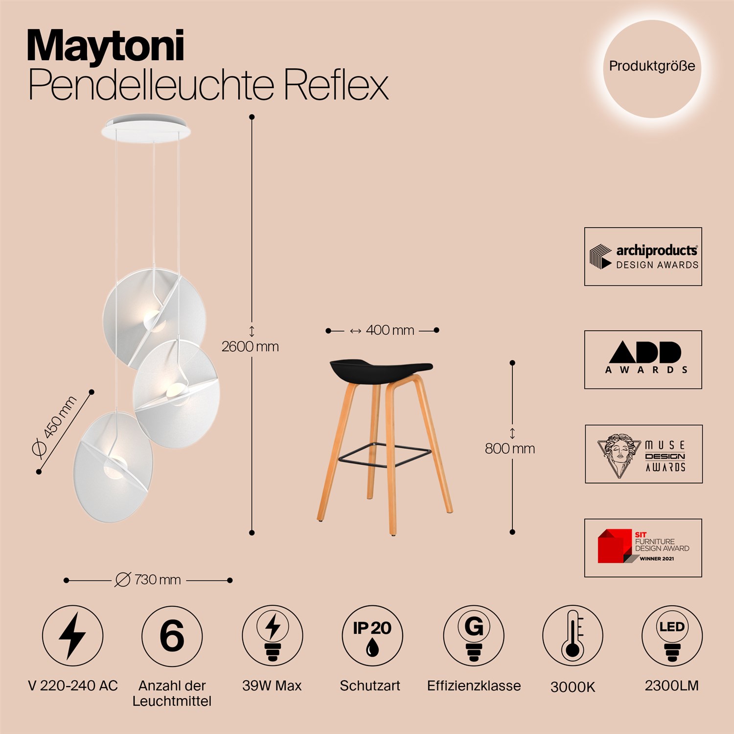 Maytoni Modern Reflex Подвесной светильник цвет: белый MOD154PL-L6W3K1