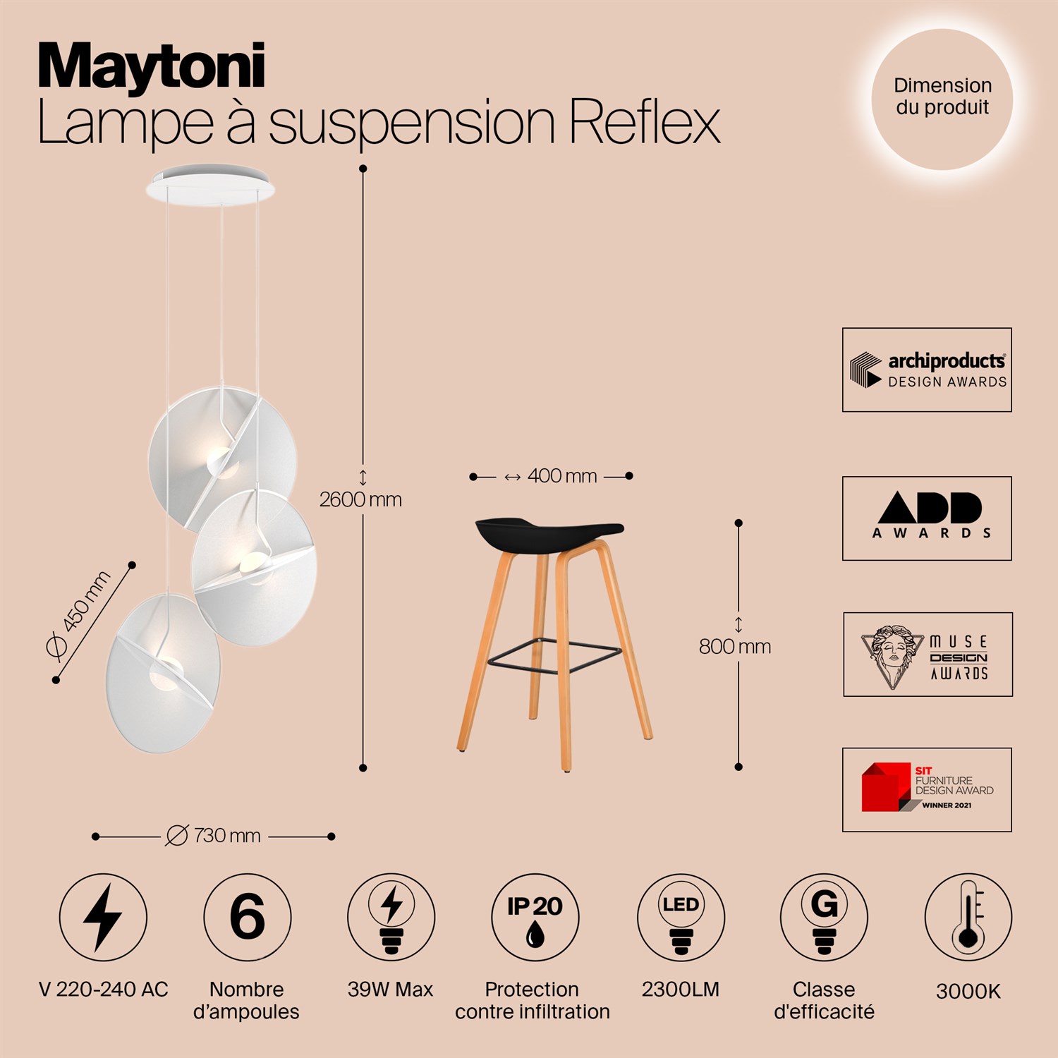 Maytoni Modern Reflex Подвесной светильник цвет: белый MOD154PL-L6W3K1