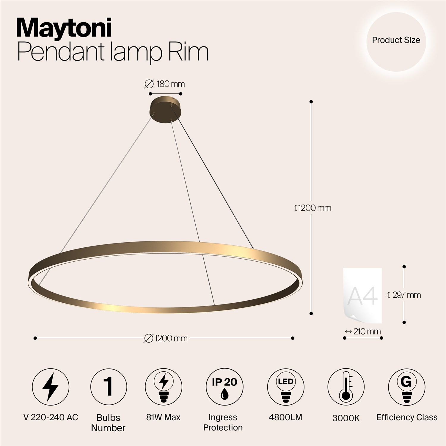 Maytoni Modern Rim Подвесной светильник цвет: латунь MOD058PL-L65BS3K