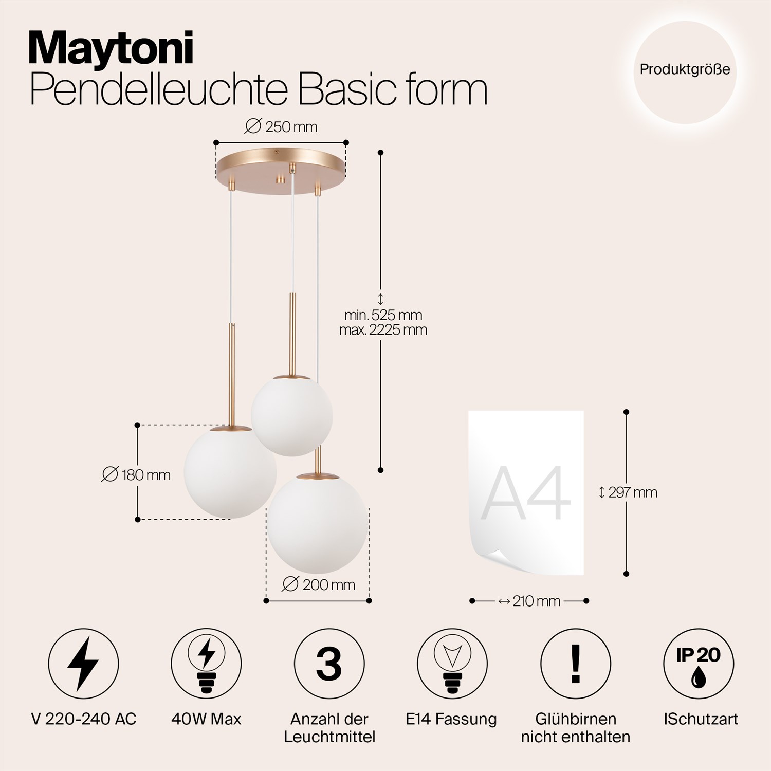 Maytoni Modern Basic form Подвесной светильник цвет: золото MOD321PL-03G1