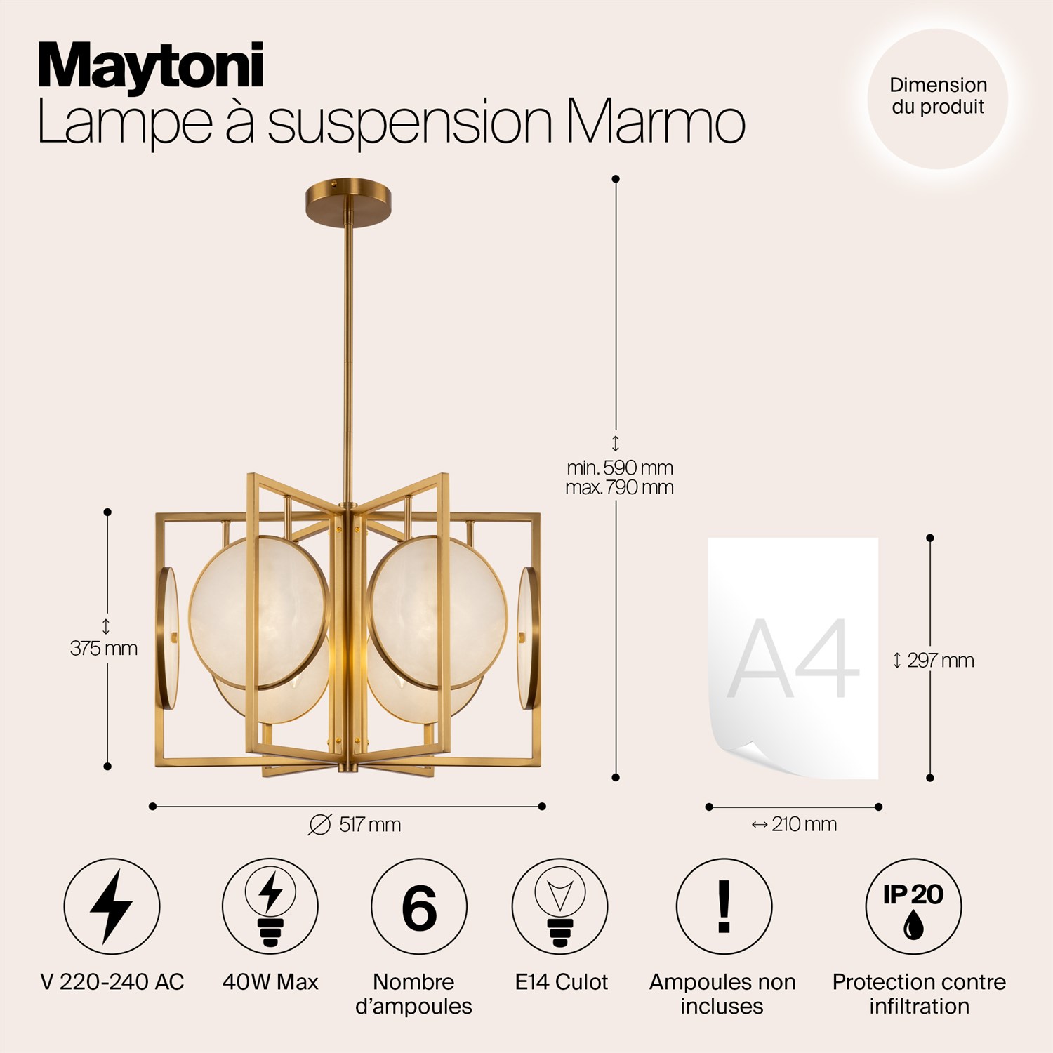 Maytoni Modern Marmo Подвесной светильник цвет: латунь MOD099PL-06G