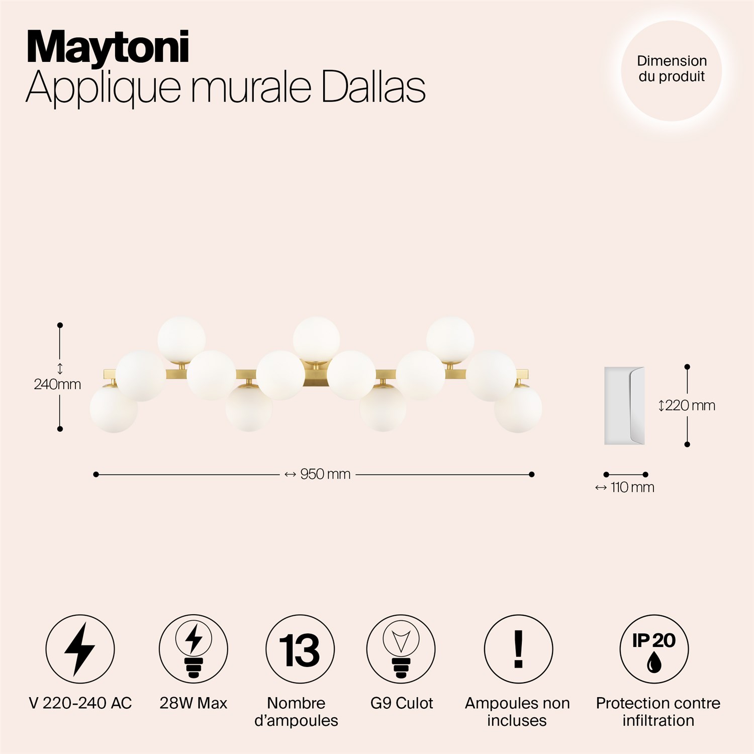 Maytoni Modern Dallas Настенный светильник (бра) цвет: золото MOD547WL-13BS
