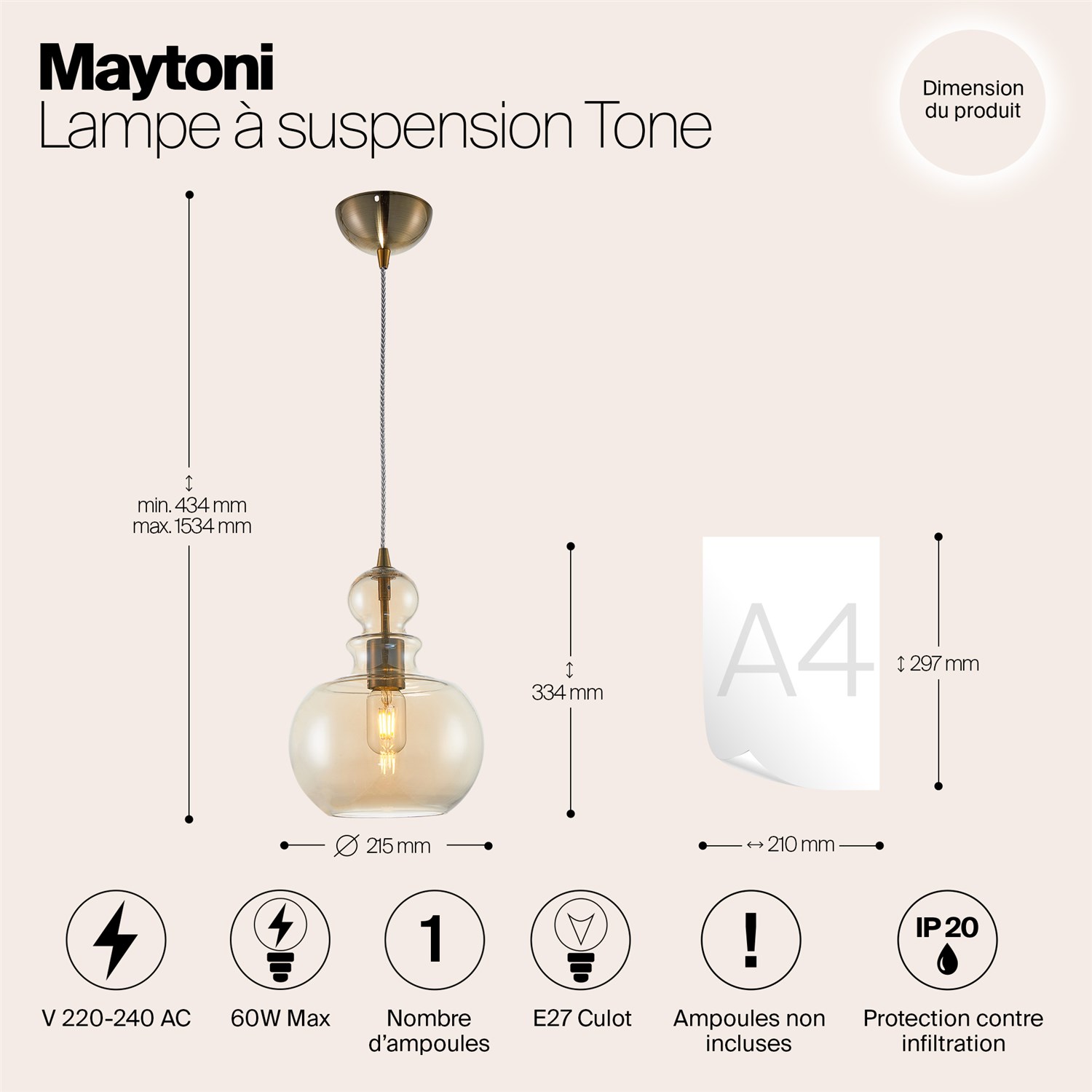 Maytoni Modern Tone Подвесной светильник цвет: бронза P003PL-01BZ