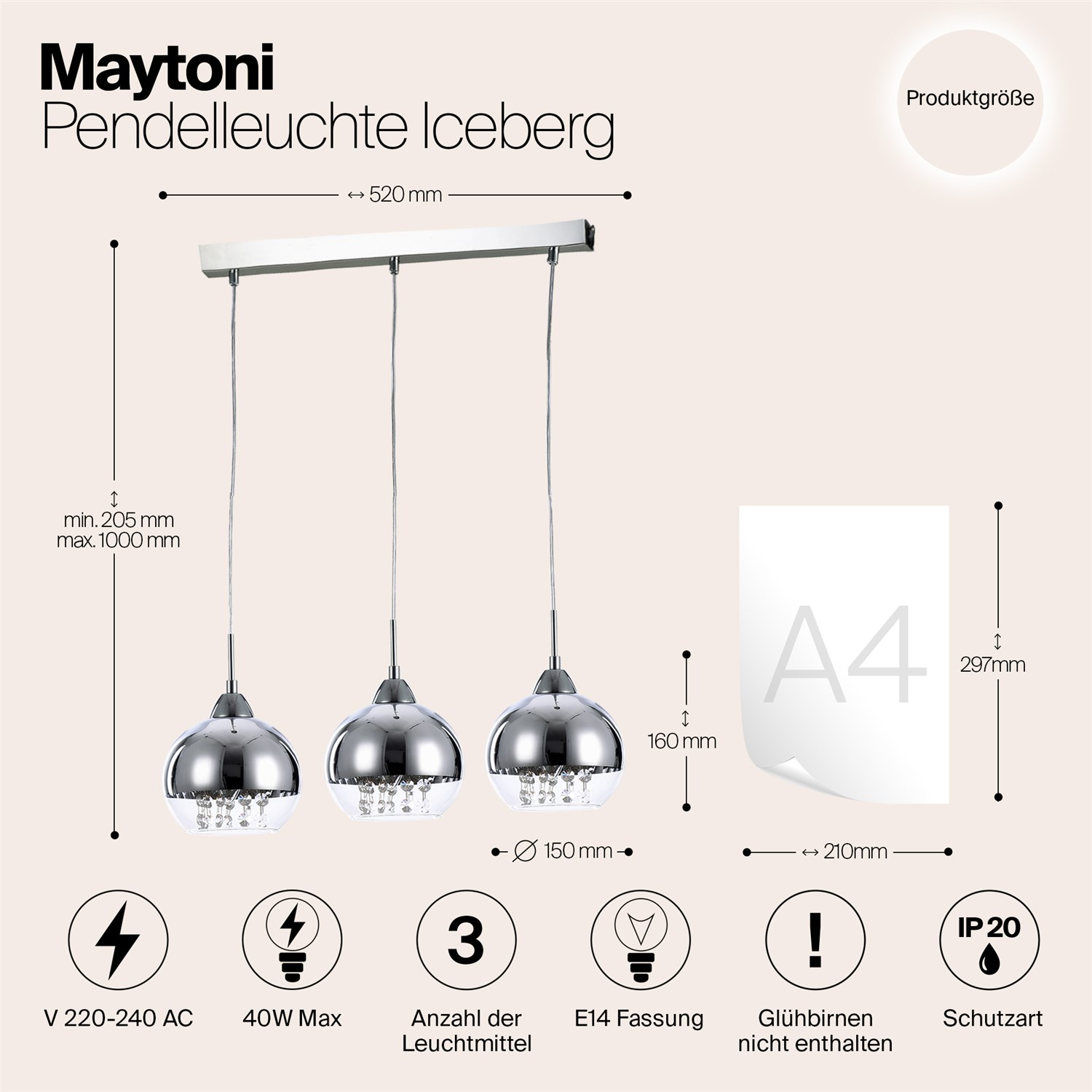 Maytoni Modern Iceberg Подвесной светильник цвет: никель P012-PL-03-N