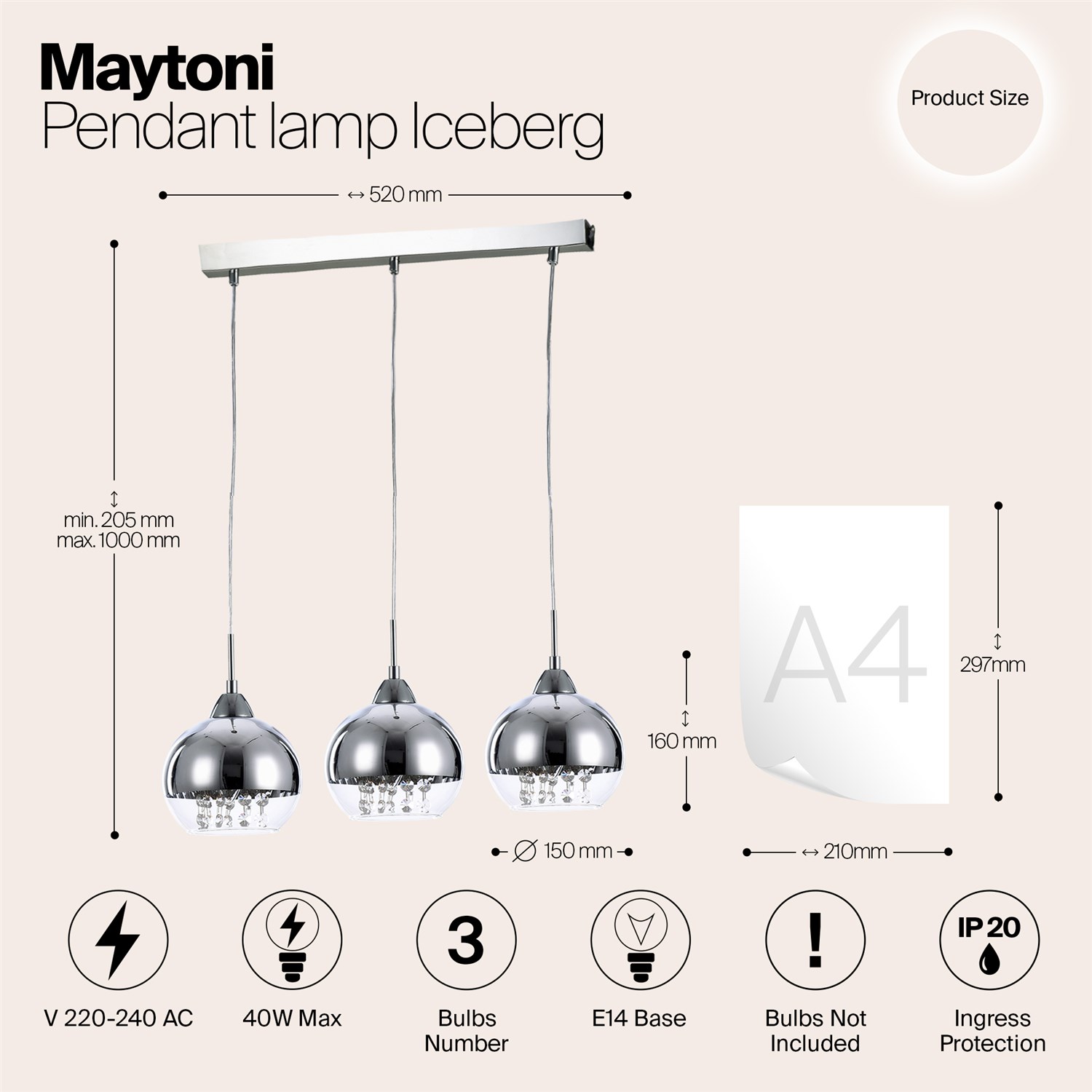 Maytoni Modern Iceberg Подвесной светильник цвет: никель P012-PL-03-N