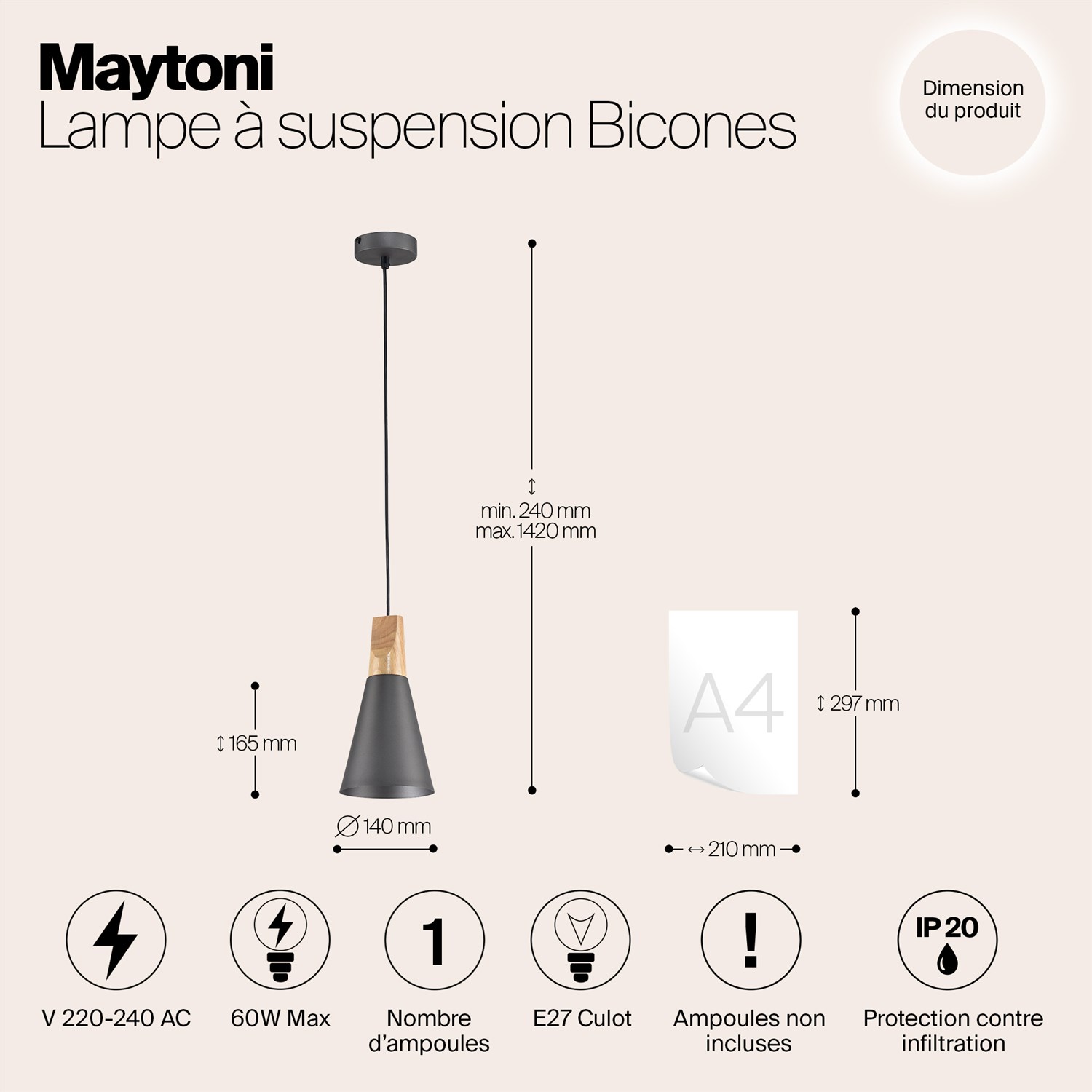 Maytoni Modern Bicones Подвесной светильник цвет: серый P359-PL-140-C