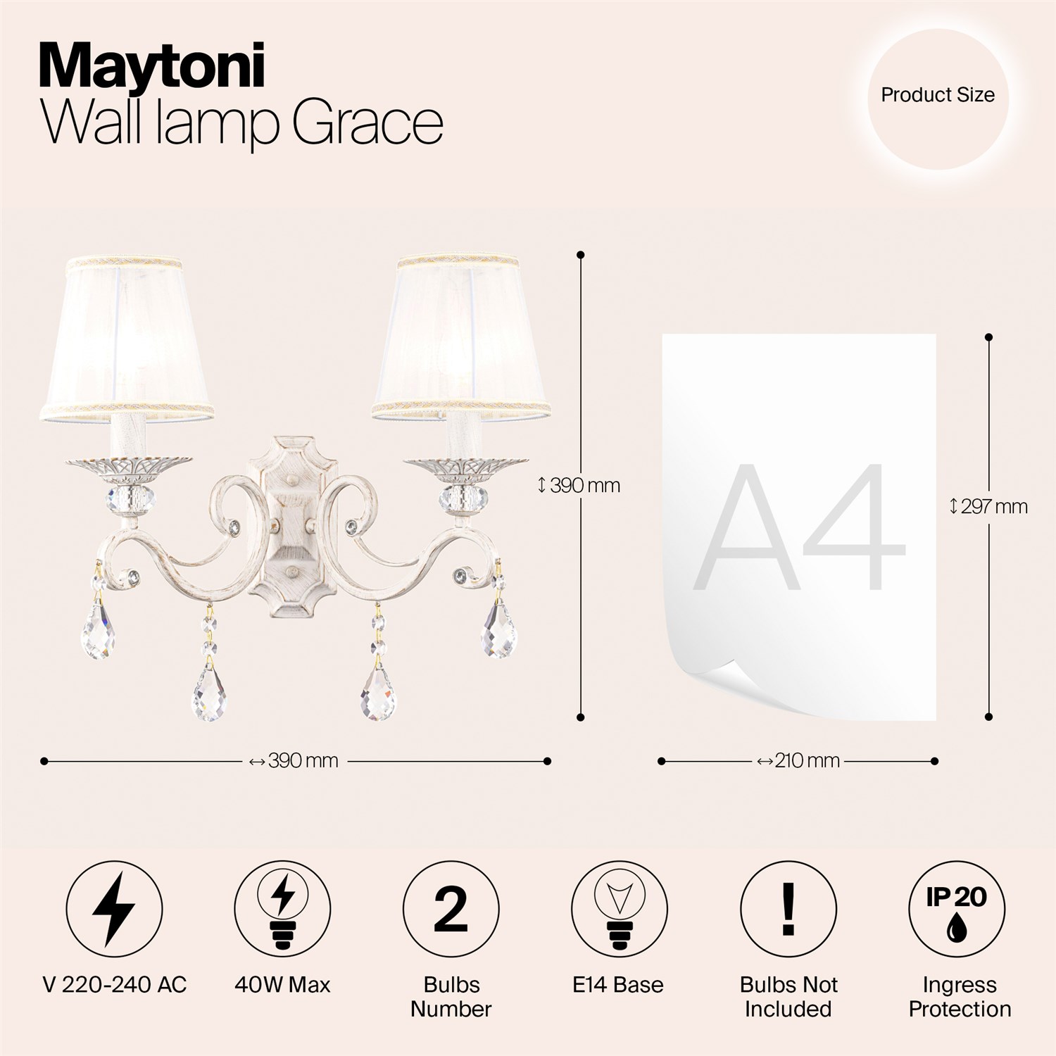 Maytoni Classic Grace Настенный светильник (бра) цвет: белый ARM247-02-G