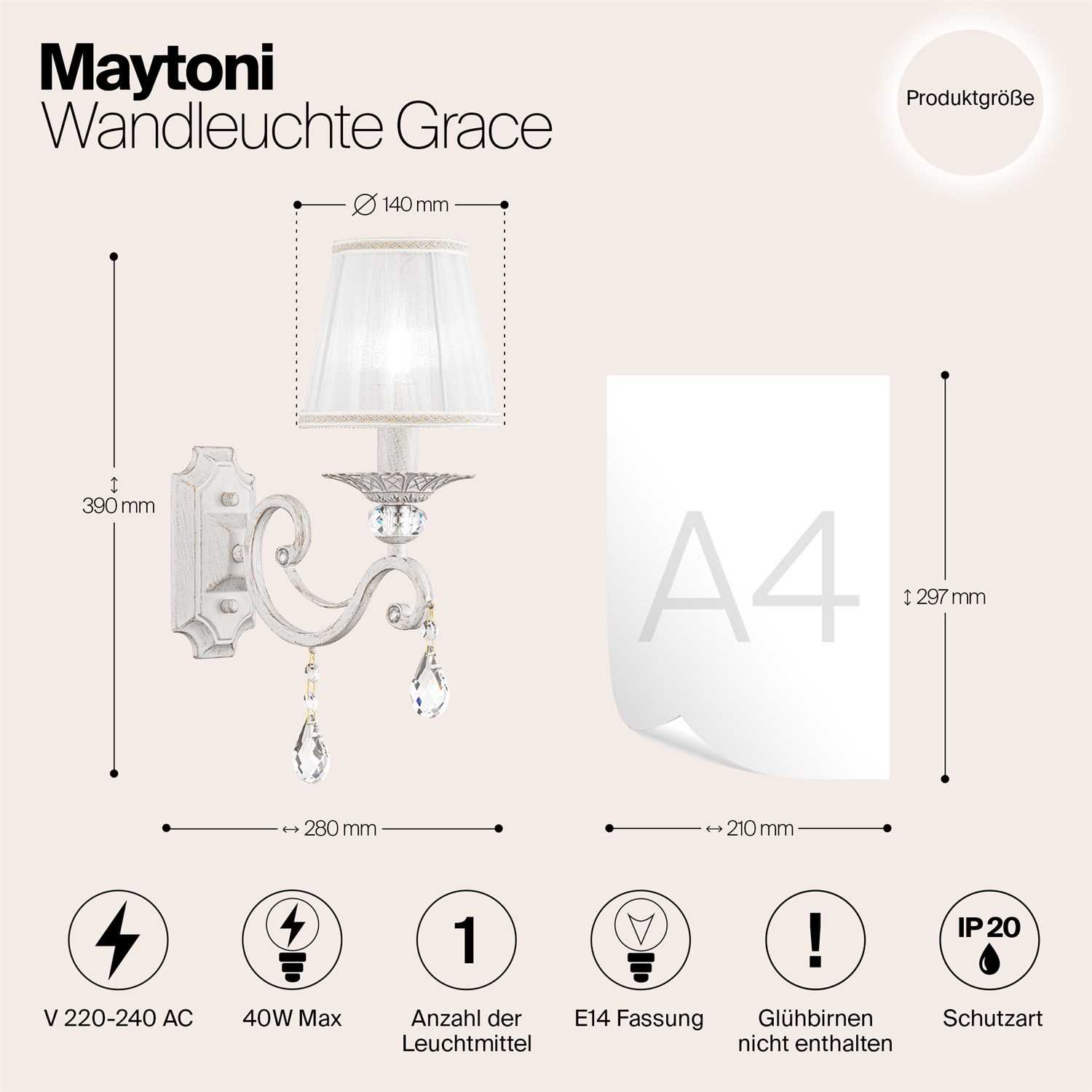 Maytoni Classic Grace Настенный светильник (бра) цвет: белый ARM247-01-G