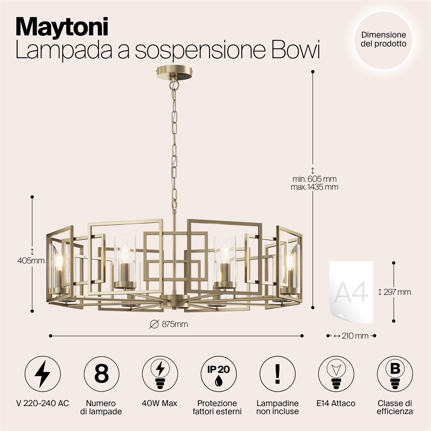 Maytoni Classic Bowi Подвесной светильник цвет: золото H009PL-08G