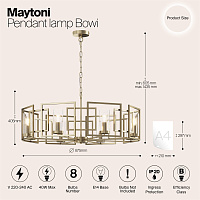 Maytoni Classic Bowi Подвесной светильник цвет: золото H009PL-08G