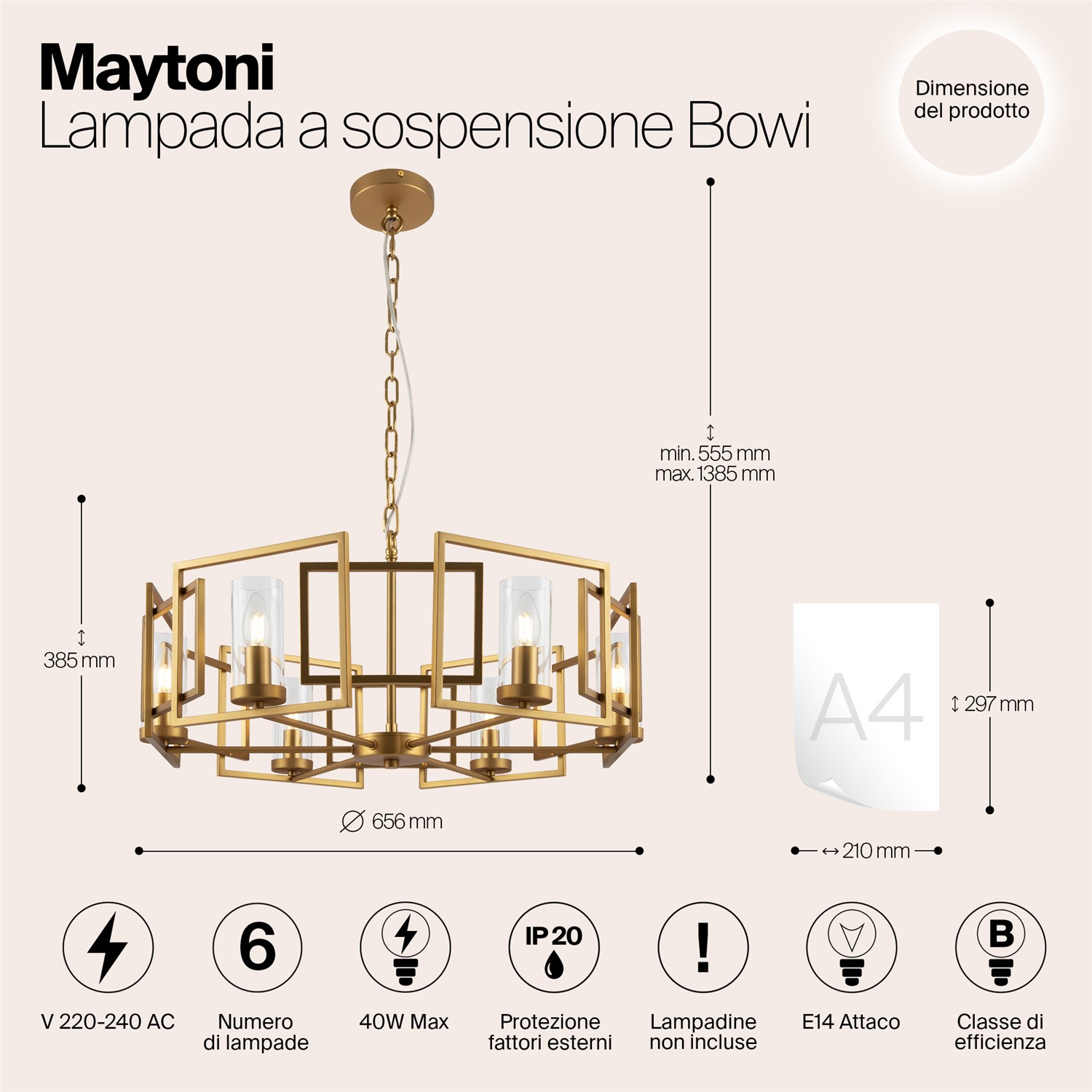 Maytoni Classic Bowi Подвесной светильник цвет: золото H009PL-06G