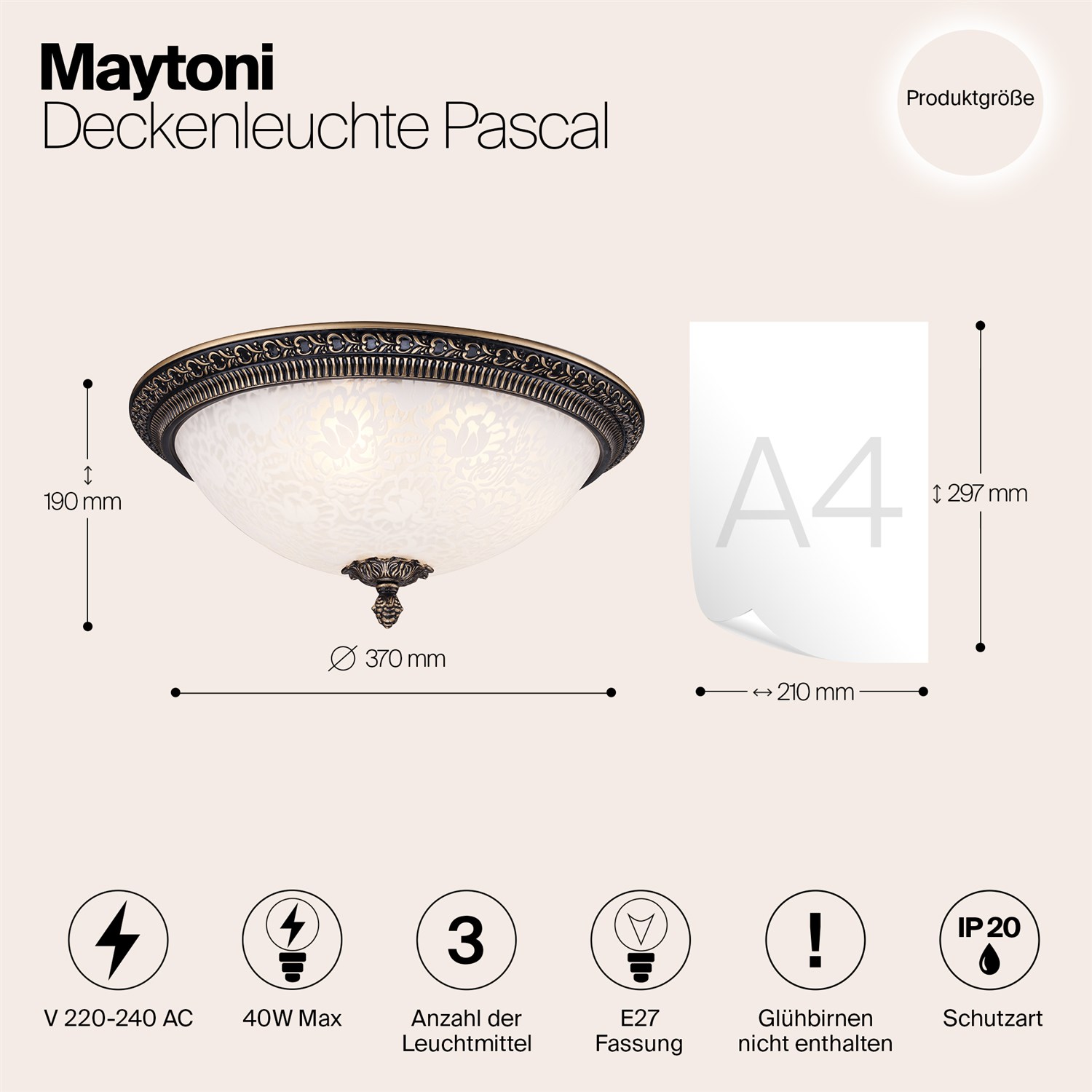 Maytoni Classic Pascal Потолочный светильник цвет: бронза C908-CL-03-R