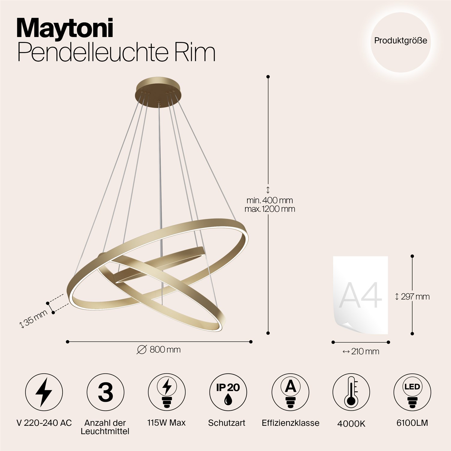 Maytoni Modern Rim Подвесной светильник цвет: латунь MOD058PL-L100BS4K