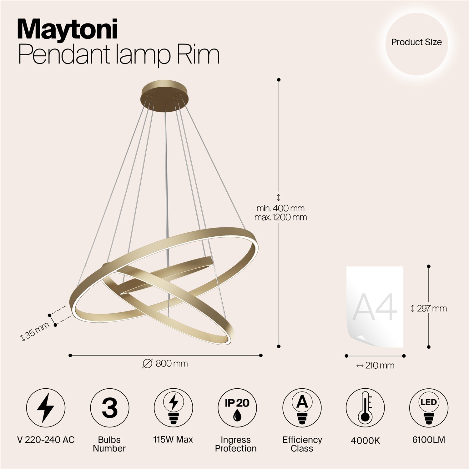 Maytoni Modern Rim Подвесной светильник цвет: латунь MOD058PL-L100BS4K