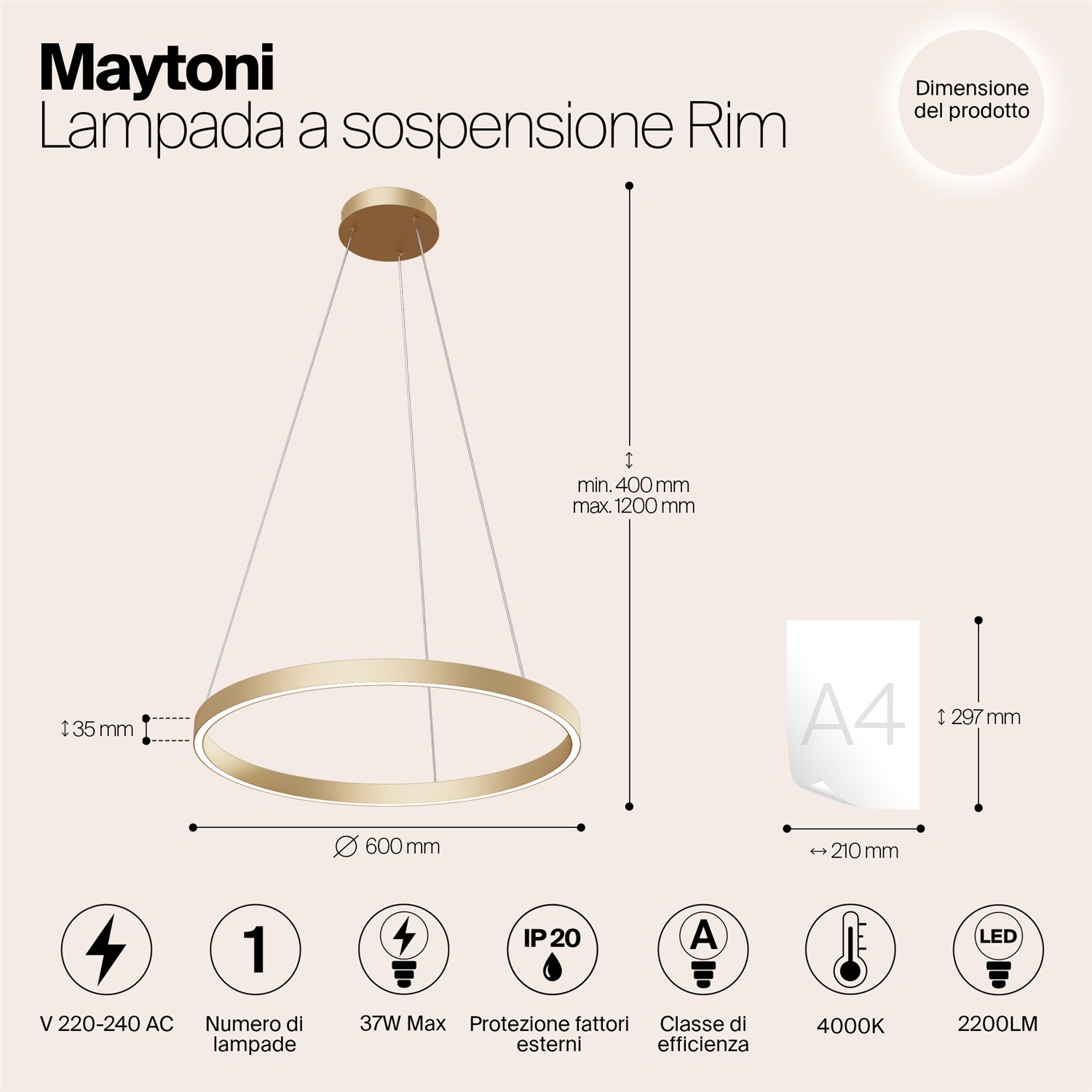 Maytoni Modern Rim Подвесной светильник цвет: латунь MOD058PL-L32BS4K