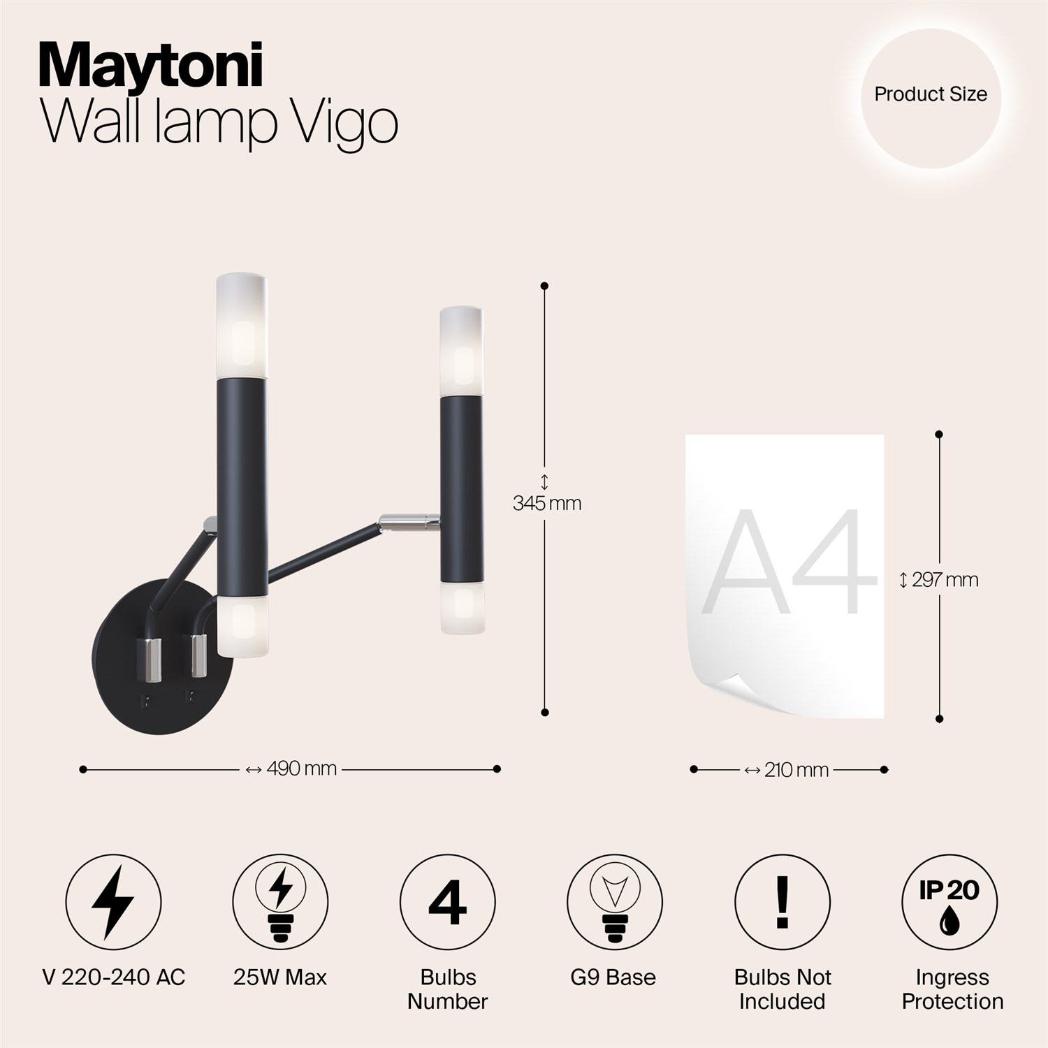 Maytoni Modern Vigo Настенный светильник (бра) цвет: черный MOD620WL-04B