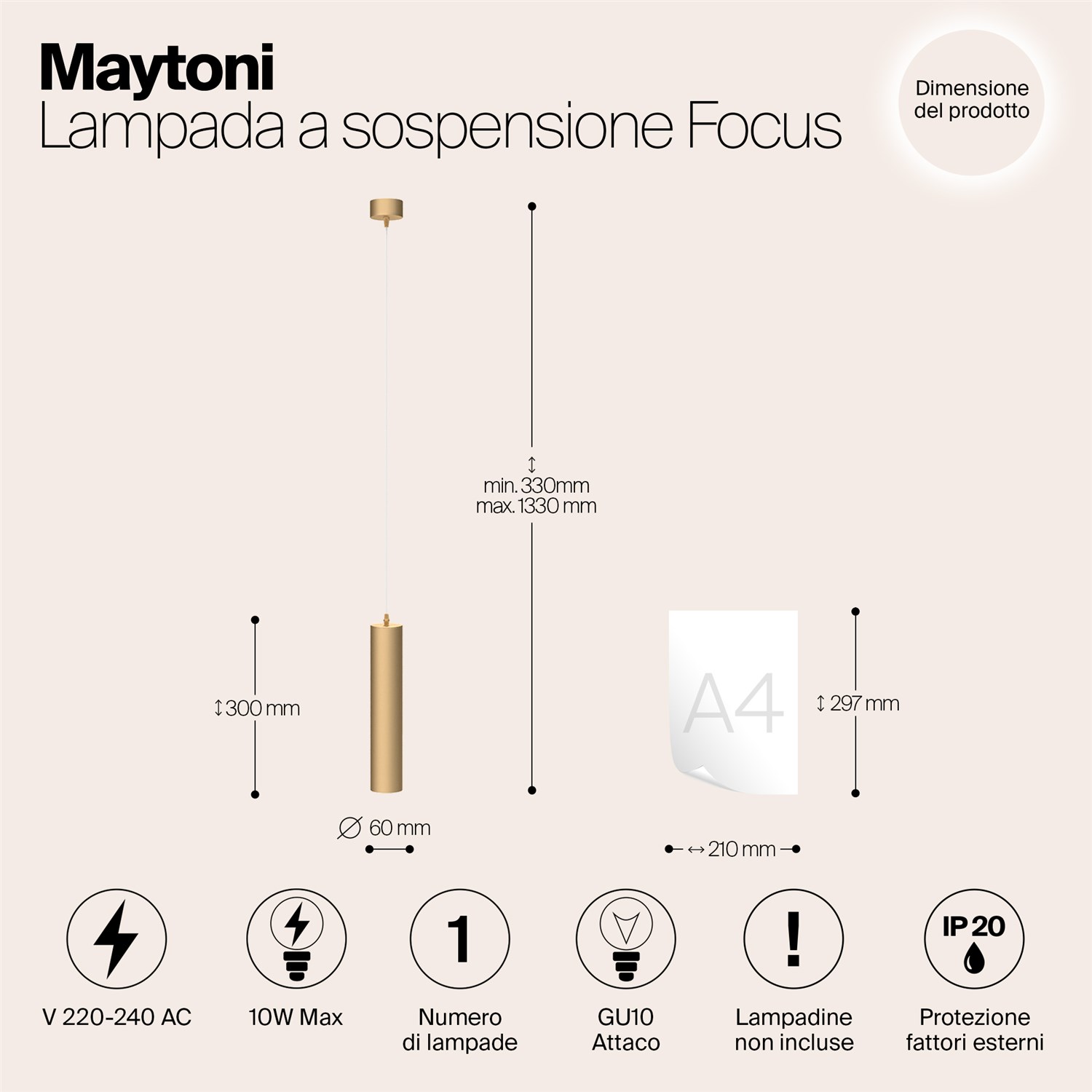 Maytoni Technical Focus Подвесной светильник цвет: матовое золото P075PL-01MG