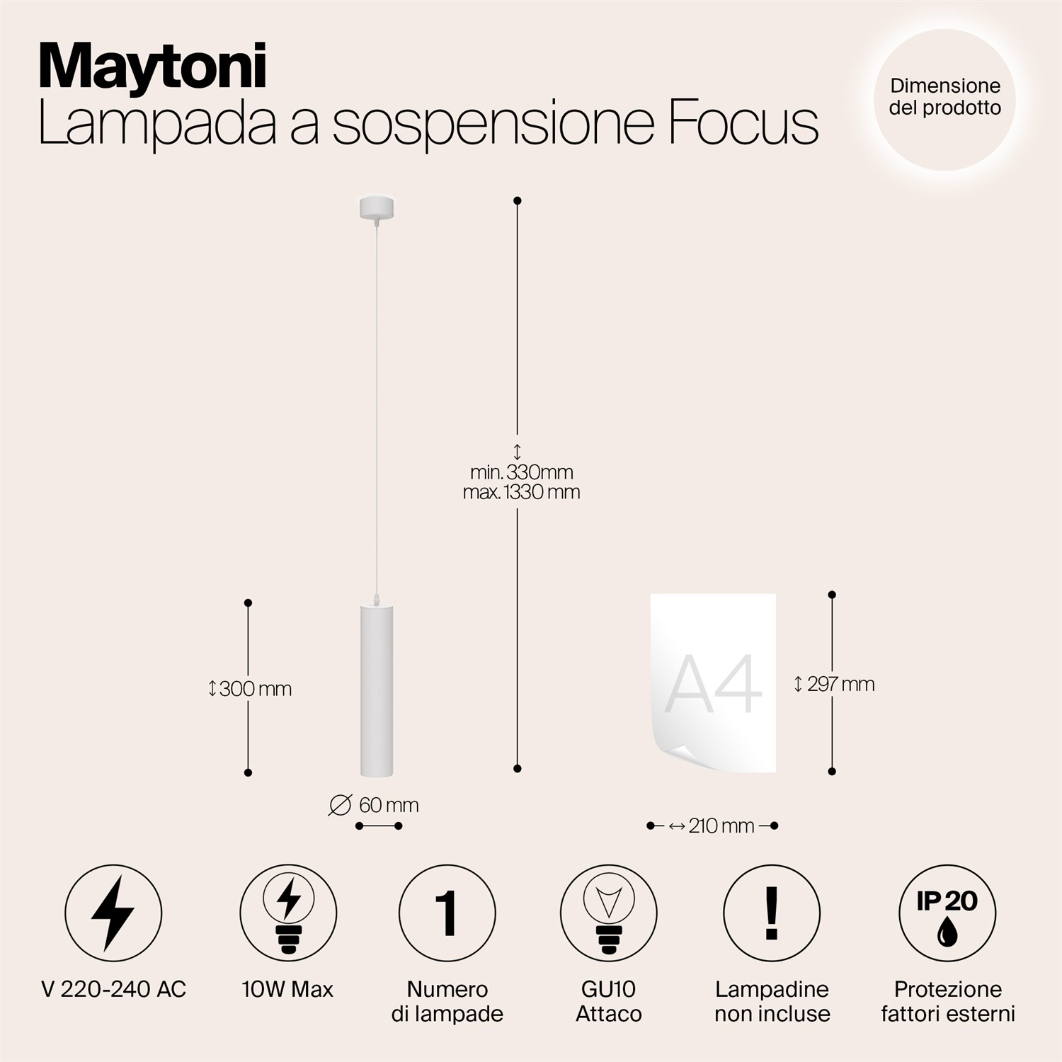 Maytoni Technical Focus Подвесной светильник цвет: белый P075PL-01W