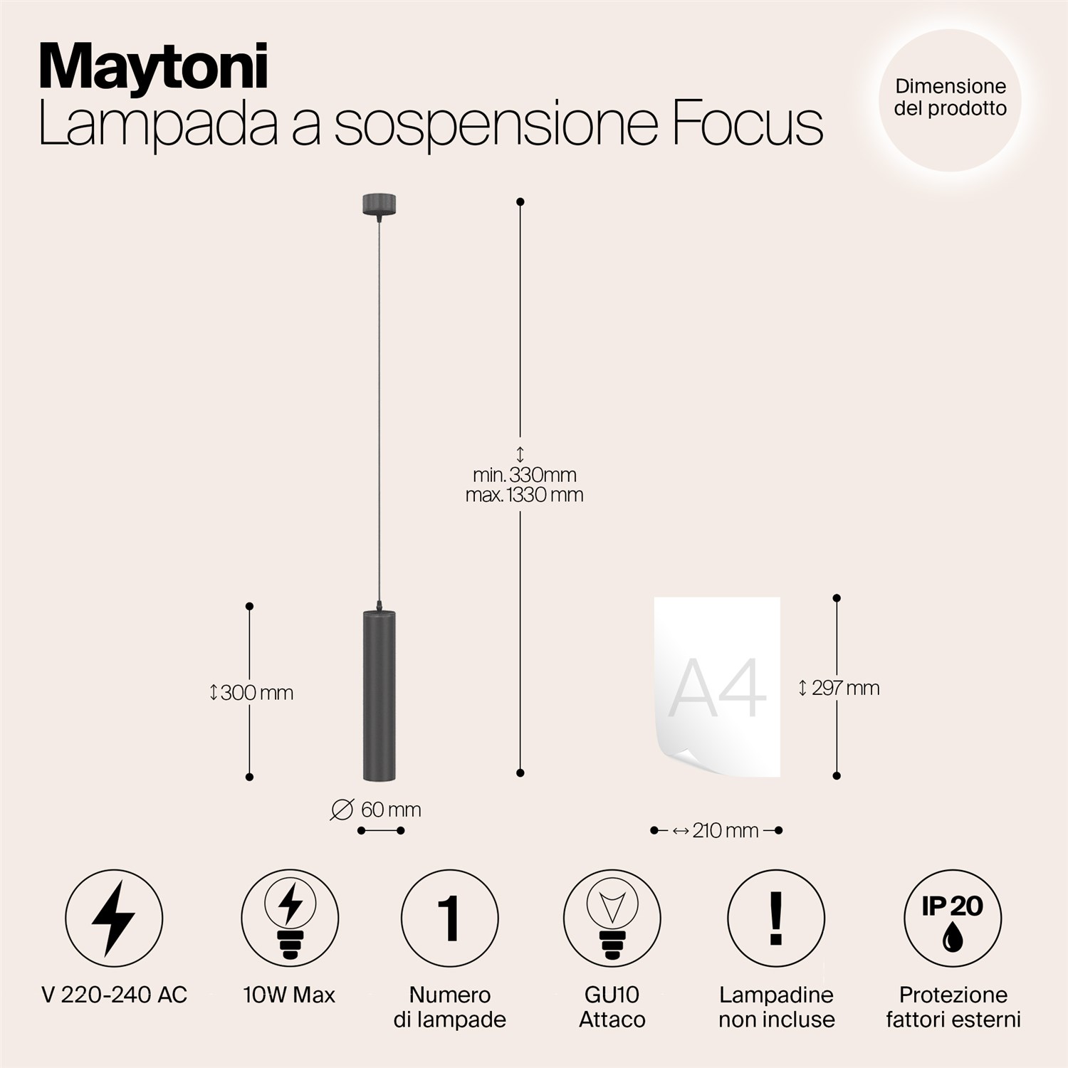 Maytoni Technical Focus Подвесной светильник цвет: черный P075PL-01B