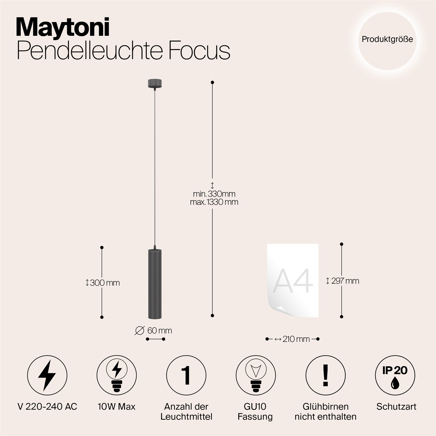 Maytoni Technical Focus Подвесной светильник цвет: черный P075PL-01B