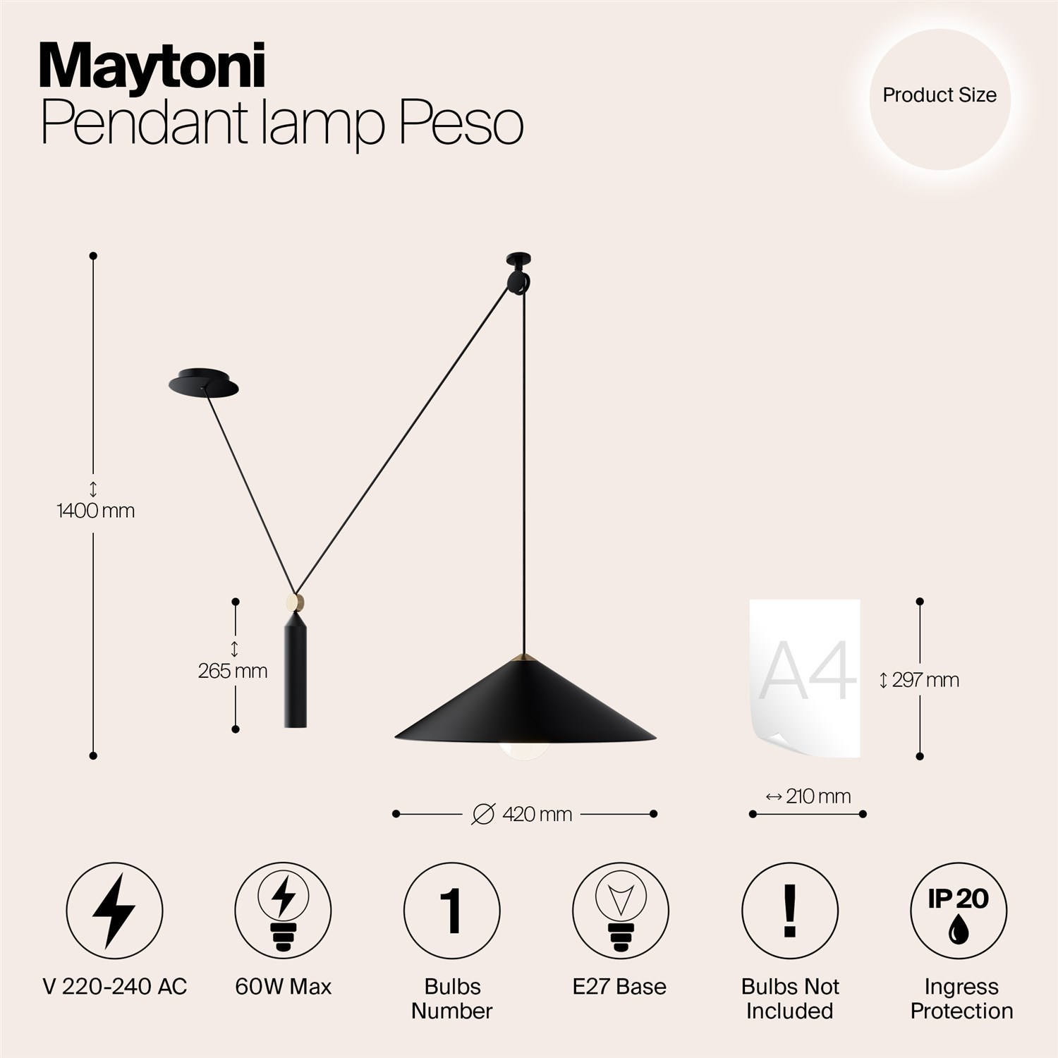 Maytoni Technical Peso Подвесной светильник цвет: черный P080PL-01B