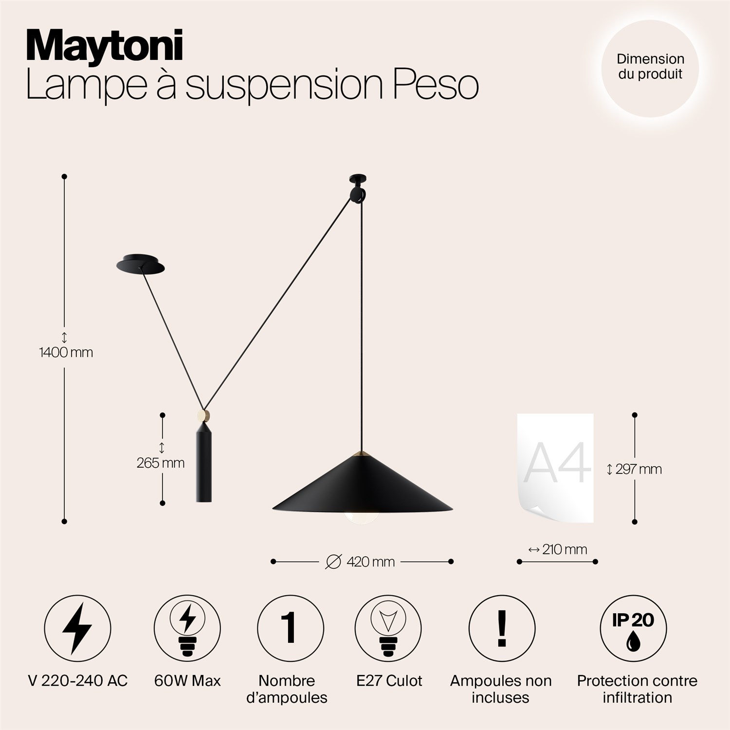 Maytoni Technical Peso Подвесной светильник цвет: черный P080PL-01B