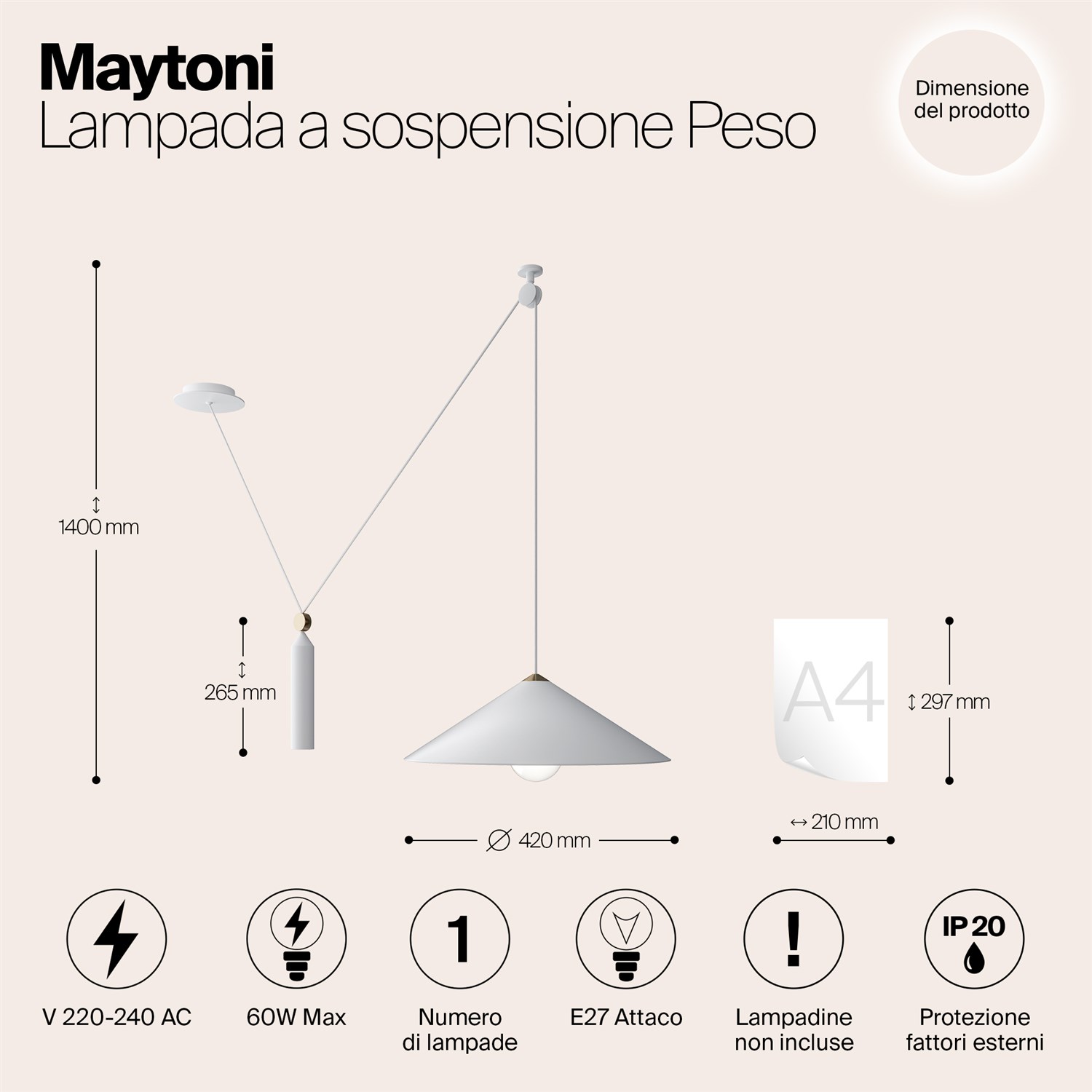 Maytoni Technical Peso Подвесной светильник цвет: белый P080PL-01W