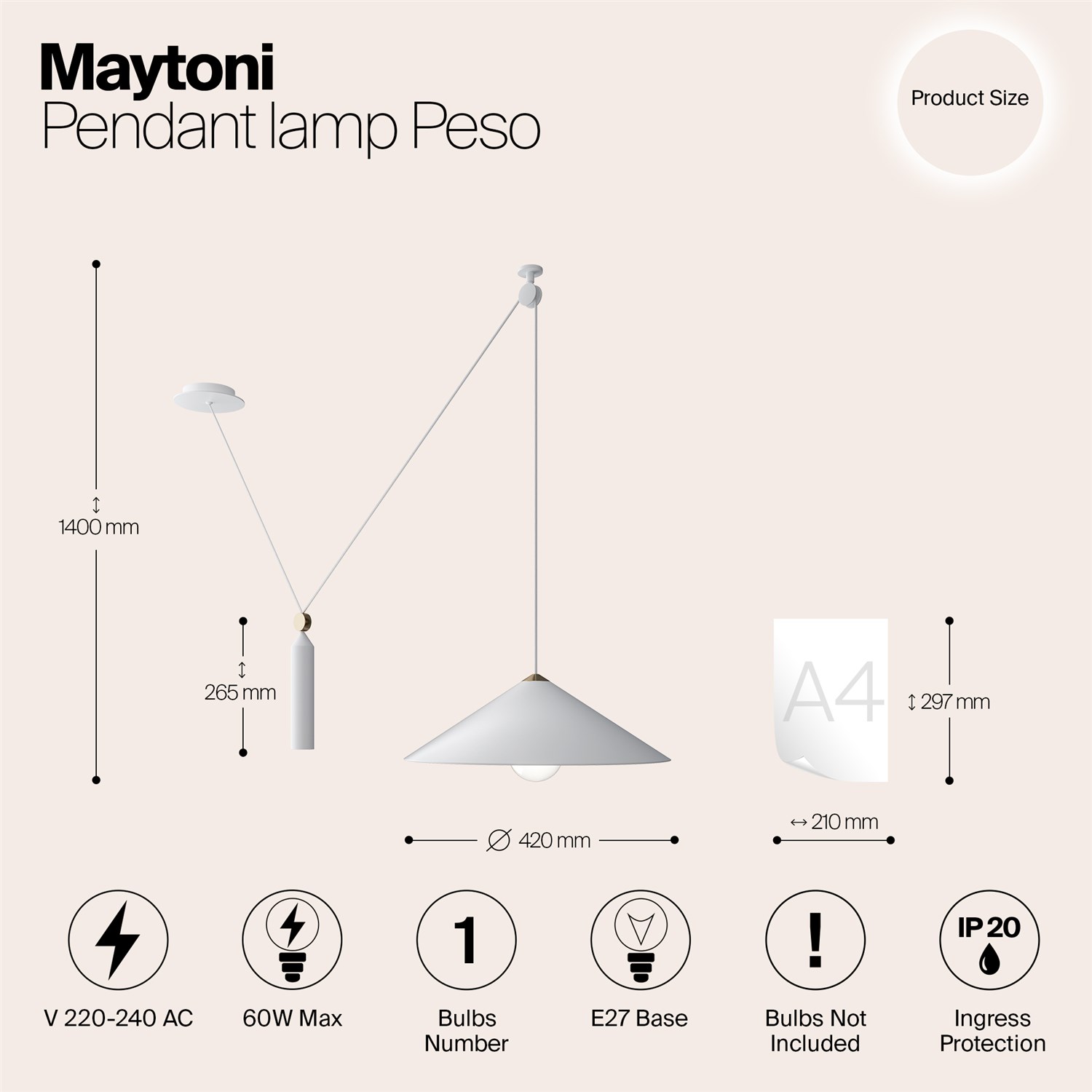 Maytoni Technical Peso Подвесной светильник цвет: белый P080PL-01W