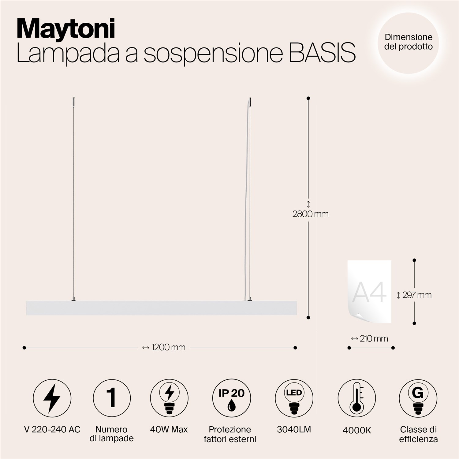 Maytoni Technical BASIS Подвесной светильник цвет: белый P051PL-L40W4K