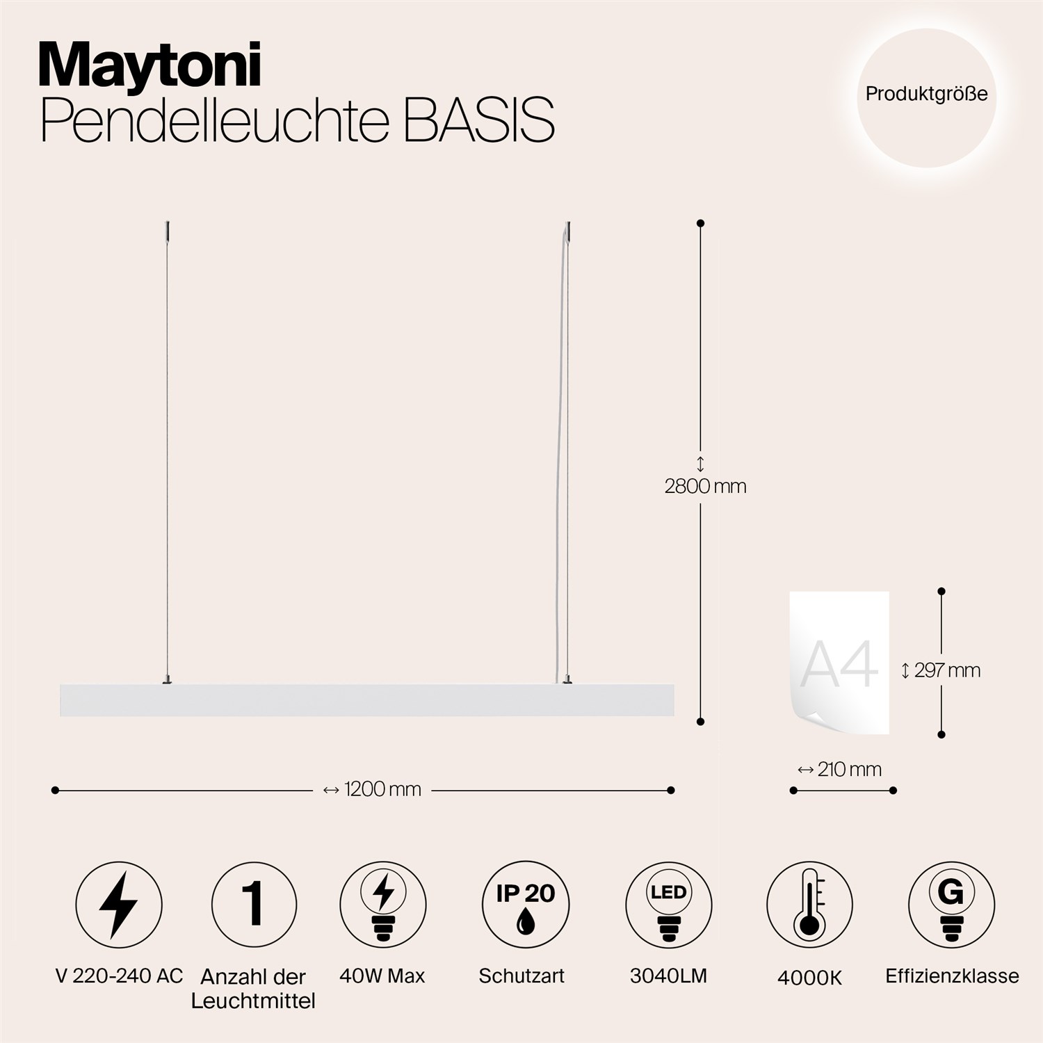 Maytoni Technical BASIS Подвесной светильник цвет: белый P051PL-L40W4K