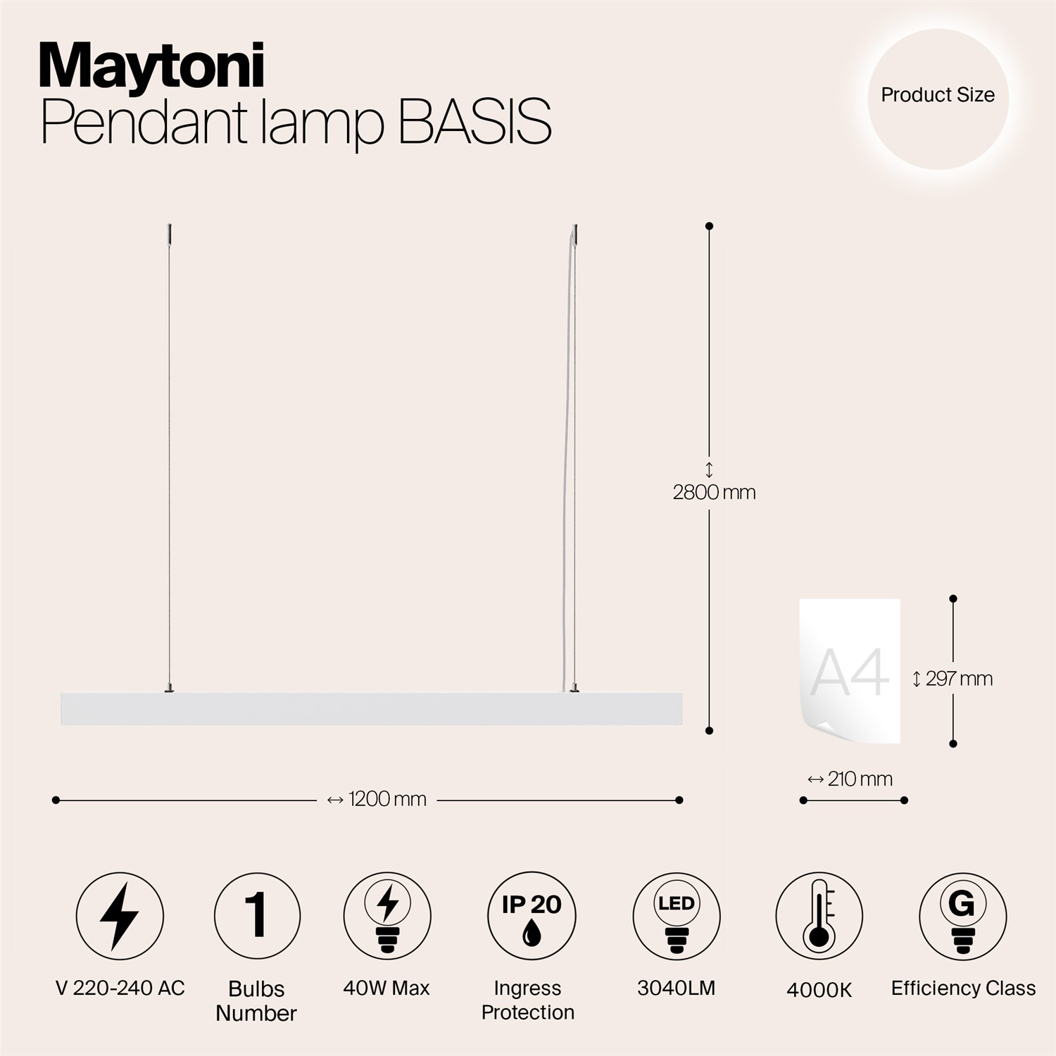 Maytoni Technical BASIS Подвесной светильник цвет: белый P051PL-L40W4K
