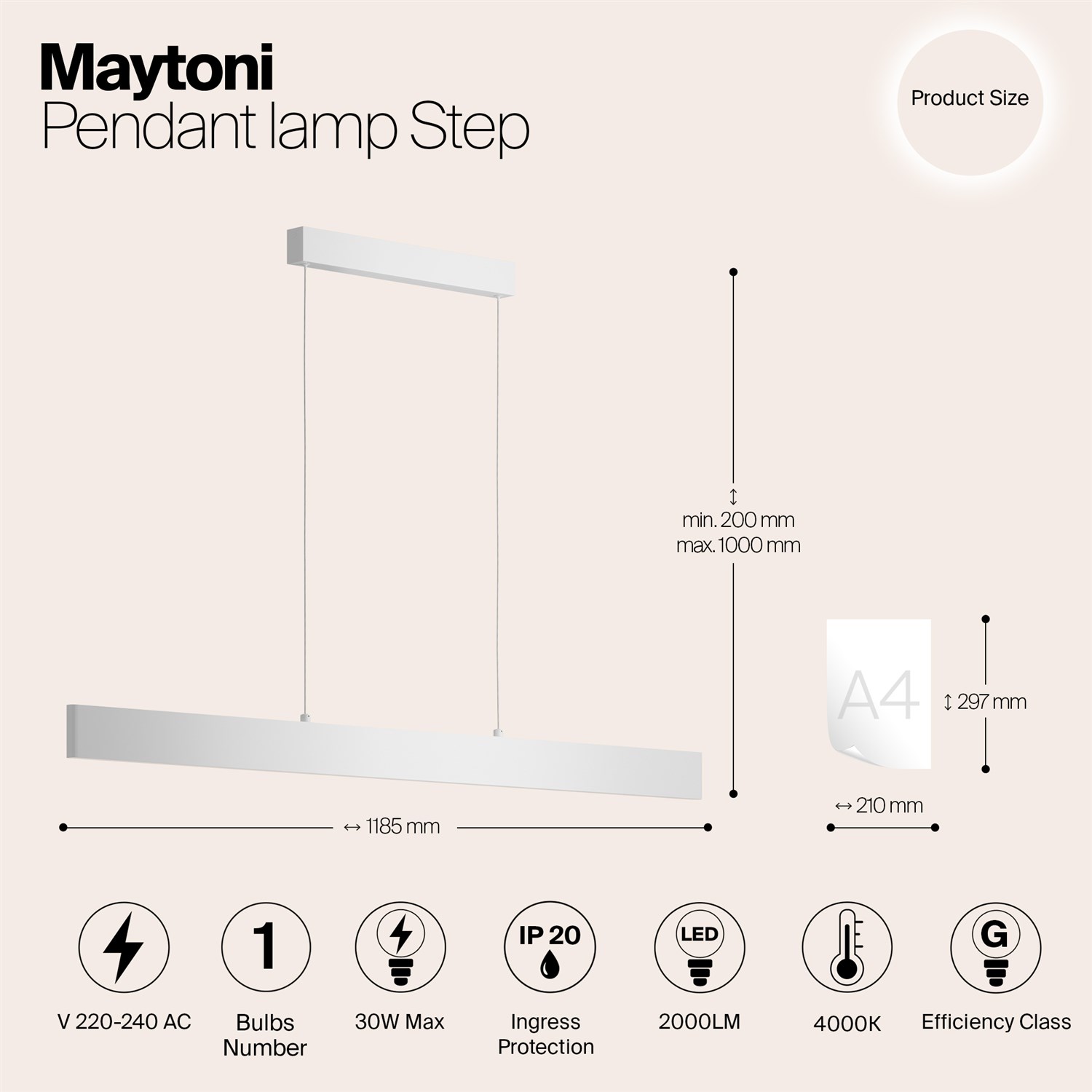 Maytoni Technical Step Подвесной светильник цвет: белый P010PL-L30W4K
