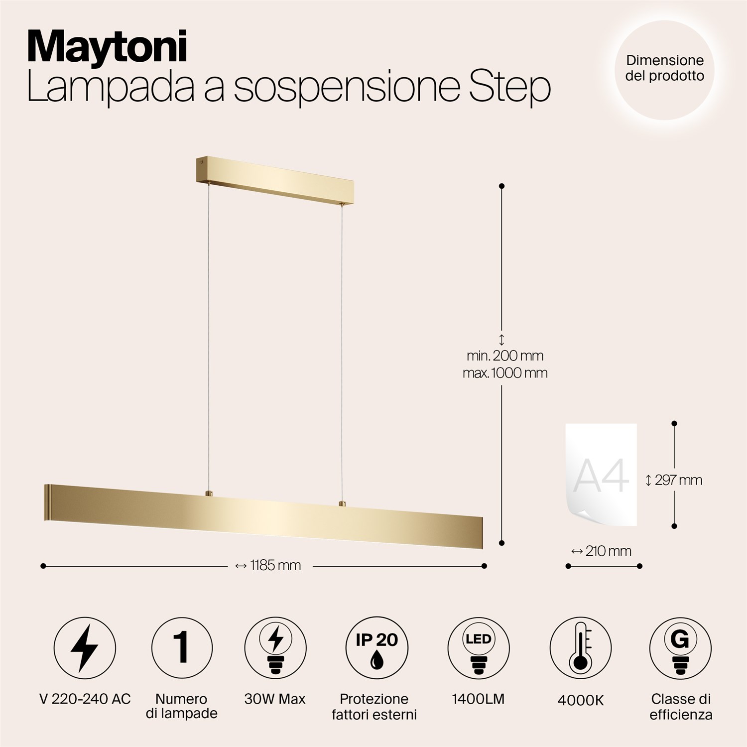 Maytoni Technical Step Подвесной светильник цвет: золото P010PL-L30G4K