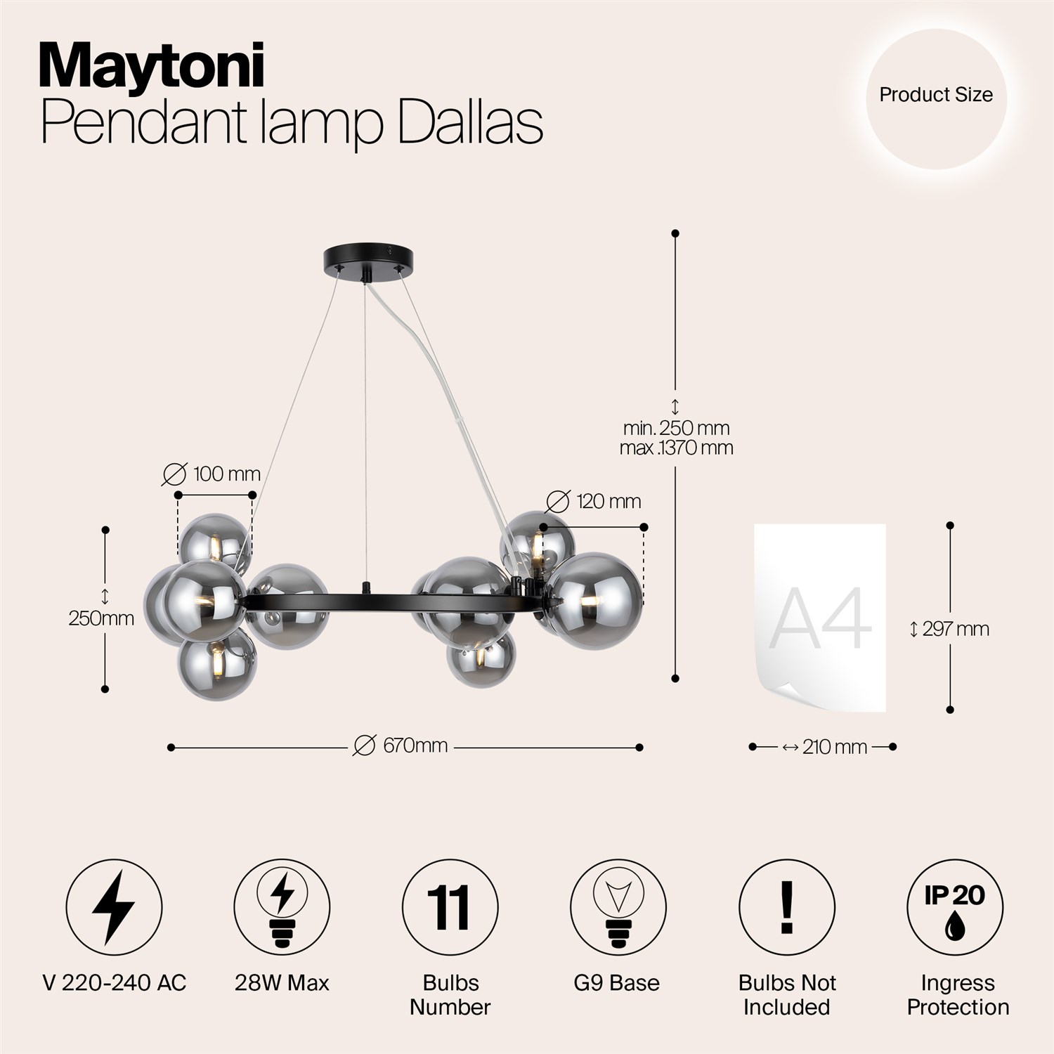 Maytoni Modern Dallas Подвесной светильник цвет: черный MOD545PL-11B