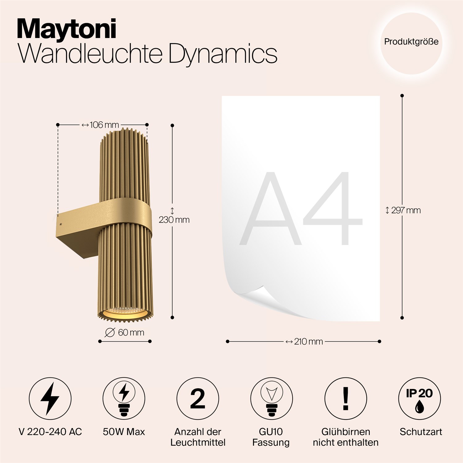Maytoni Modern Dynamics Настенный светильник (бра) цвет: золото MOD326WL-02MG