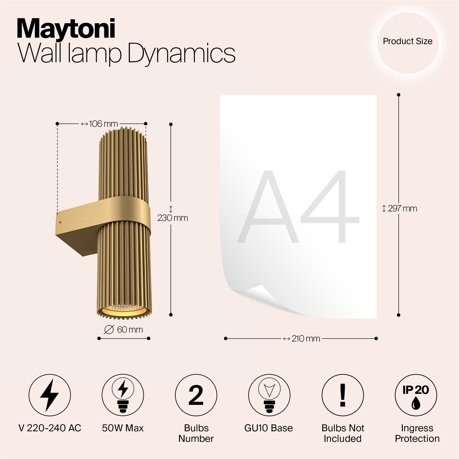 Maytoni Modern Dynamics Настенный светильник (бра) цвет: золото MOD326WL-02MG