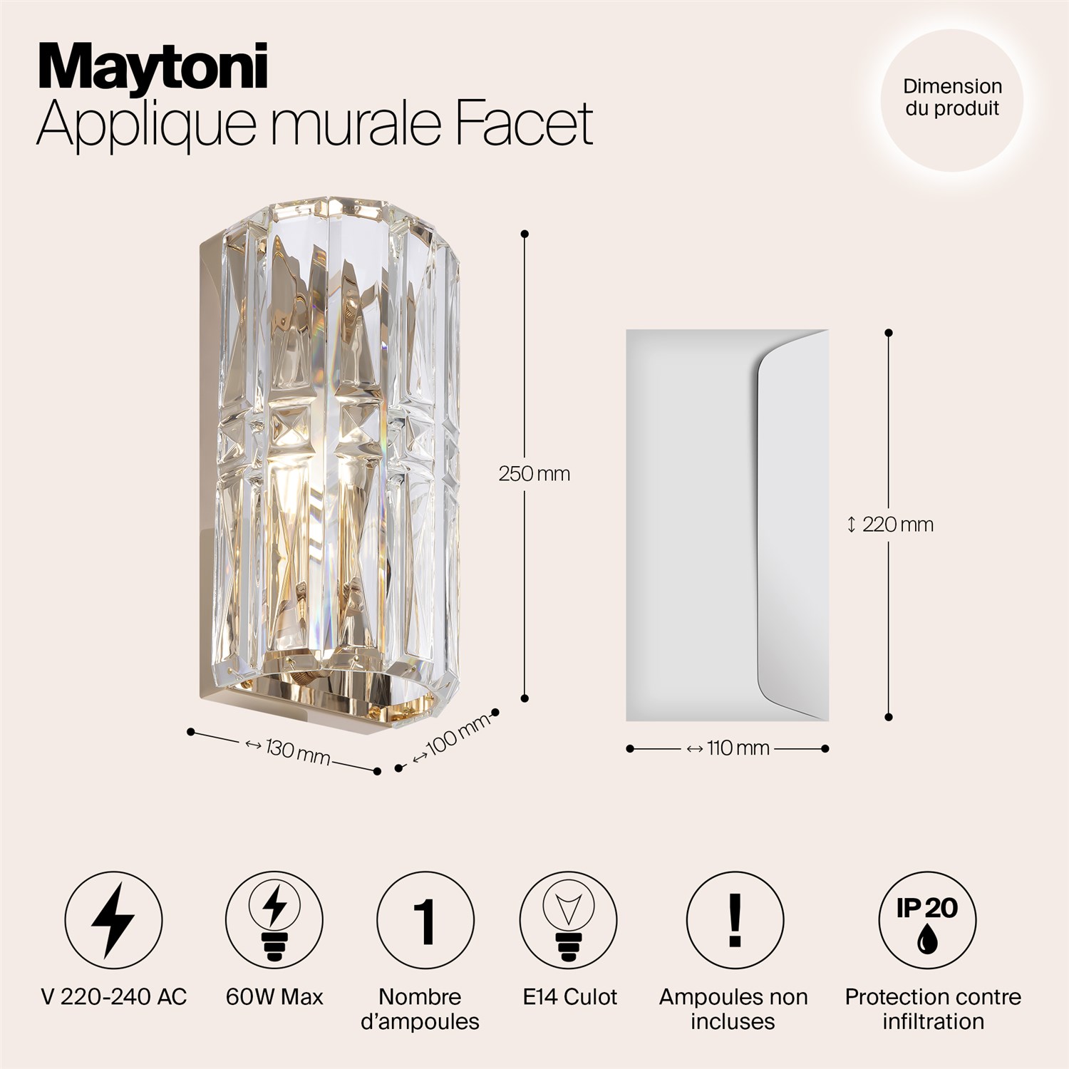Maytoni Classic Facet Настенный светильник (бра) цвет: золото MOD094WL-01G