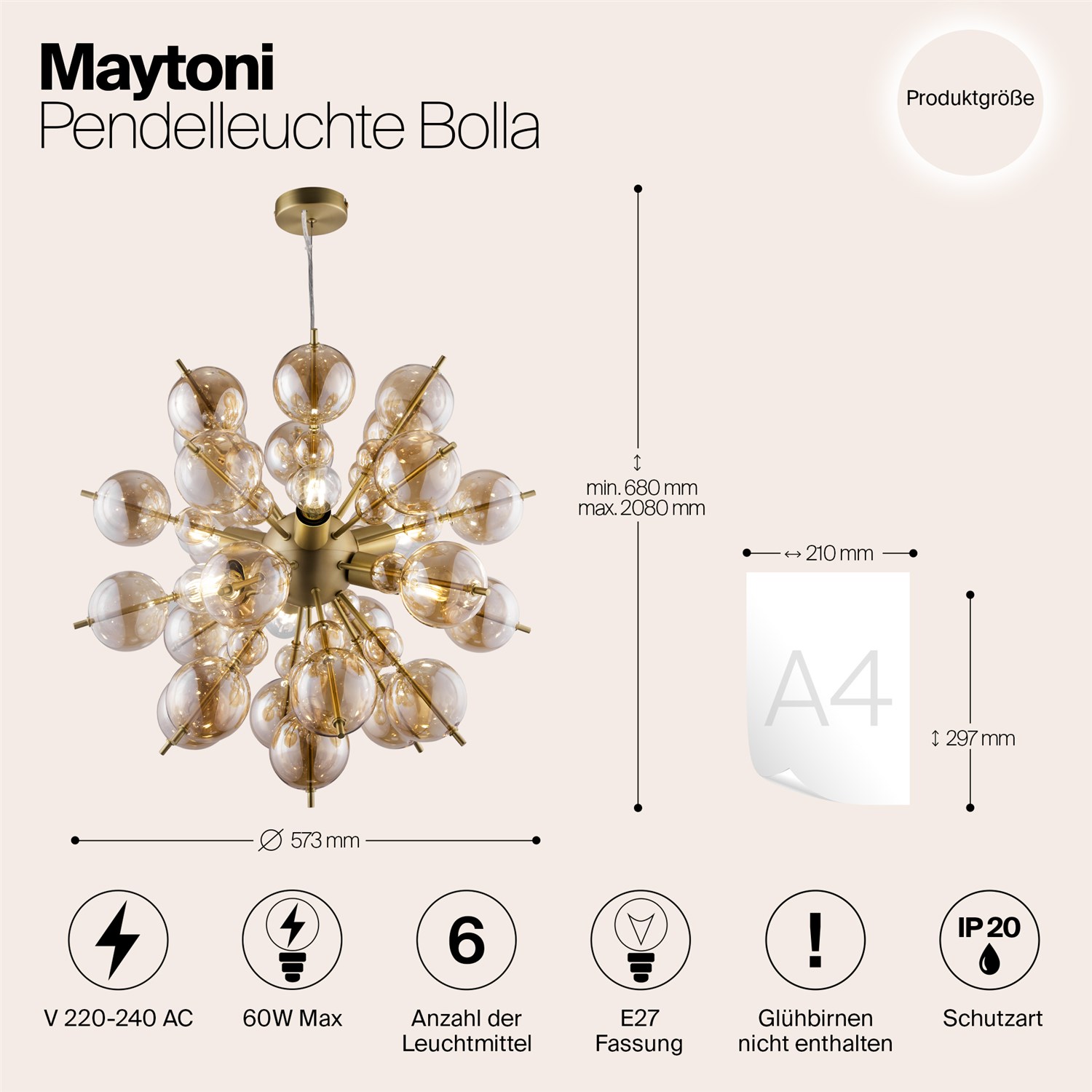 Maytoni Modern Bolla Подвесной светильник цвет: латунь MOD133PL-06BS