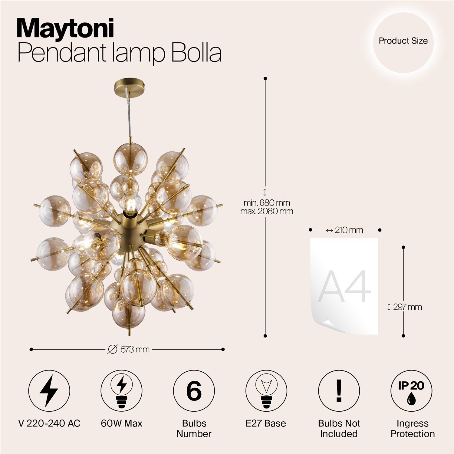 Maytoni Modern Bolla Подвесной светильник цвет: латунь MOD133PL-06BS