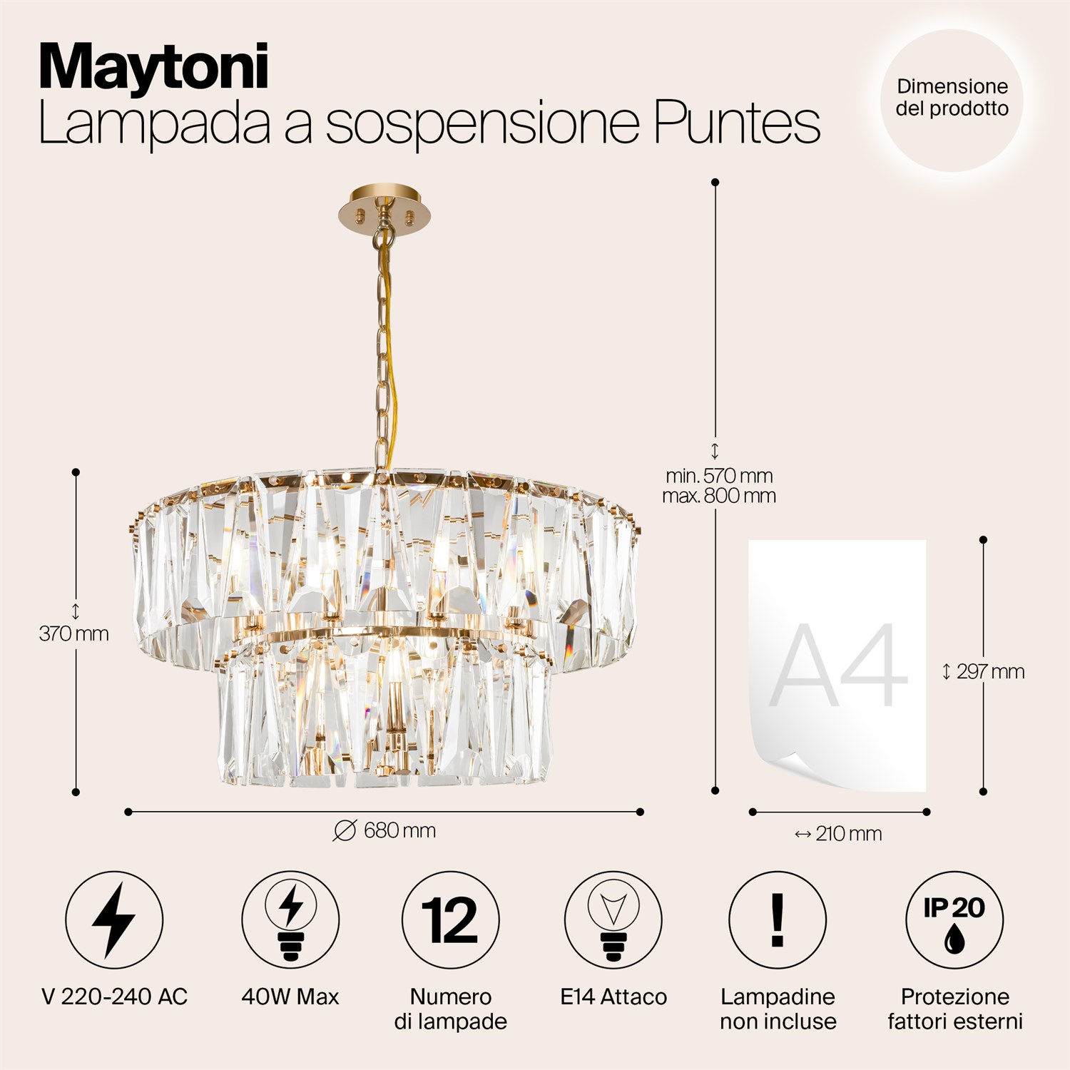 Maytoni Modern Puntes Подвесной светильник цвет: золото MOD043PL-12G