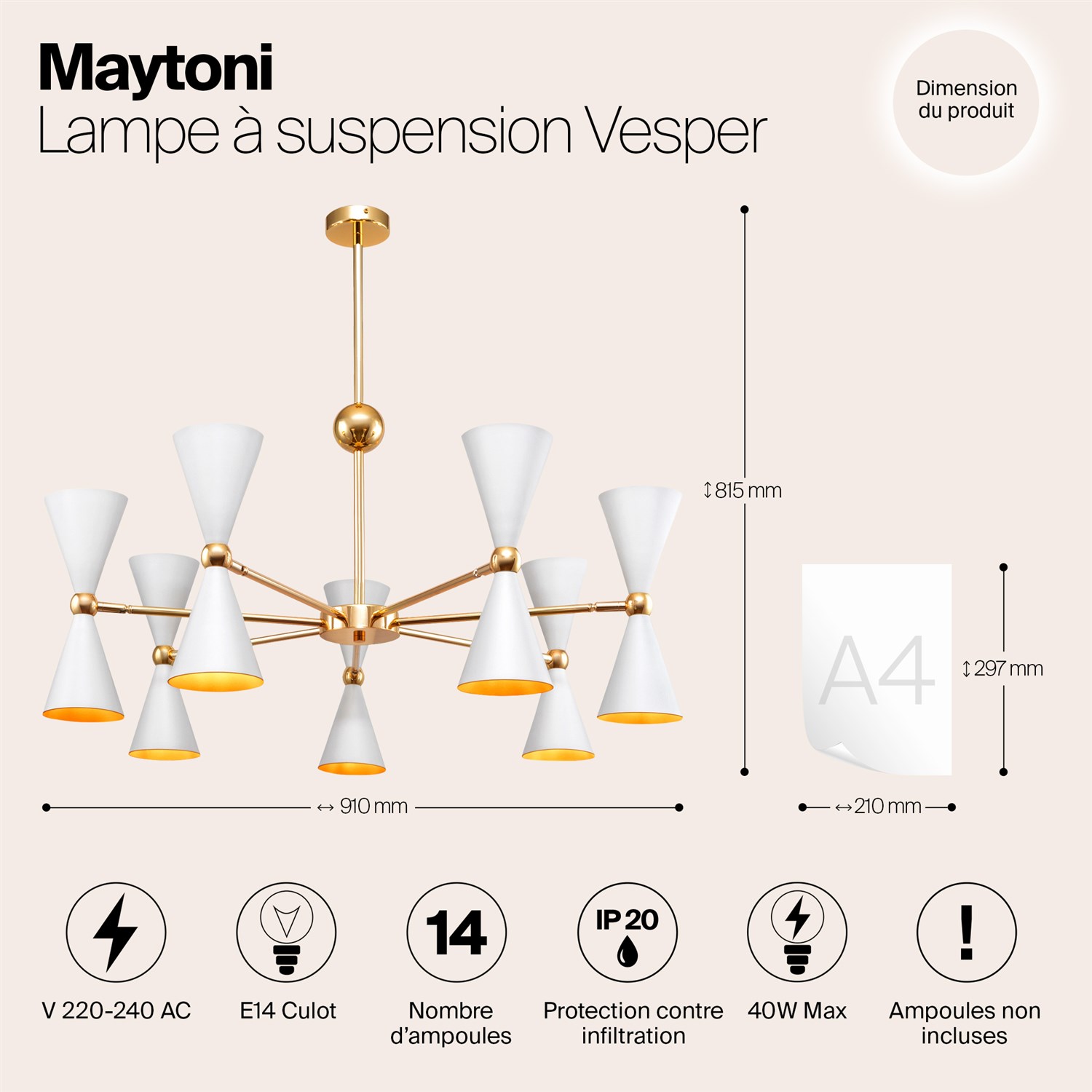 Maytoni Modern Vesper Подвесной светильник цвет: белый и золото MOD108PL-14WG