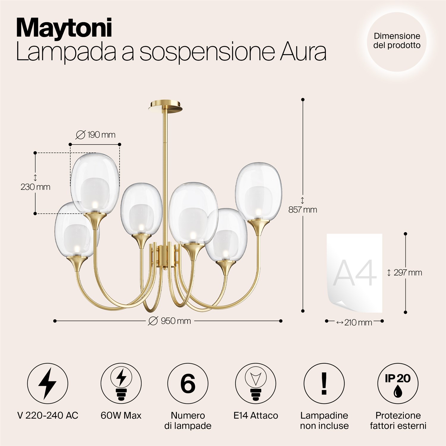 Maytoni Modern Aura Подвесной светильник цвет: латунь MOD016PL-06BS