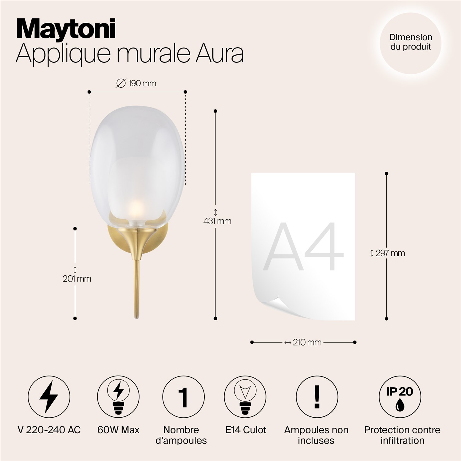 Maytoni Modern Aura Настенный светильник (бра) цвет: латунь MOD016WL-01BS