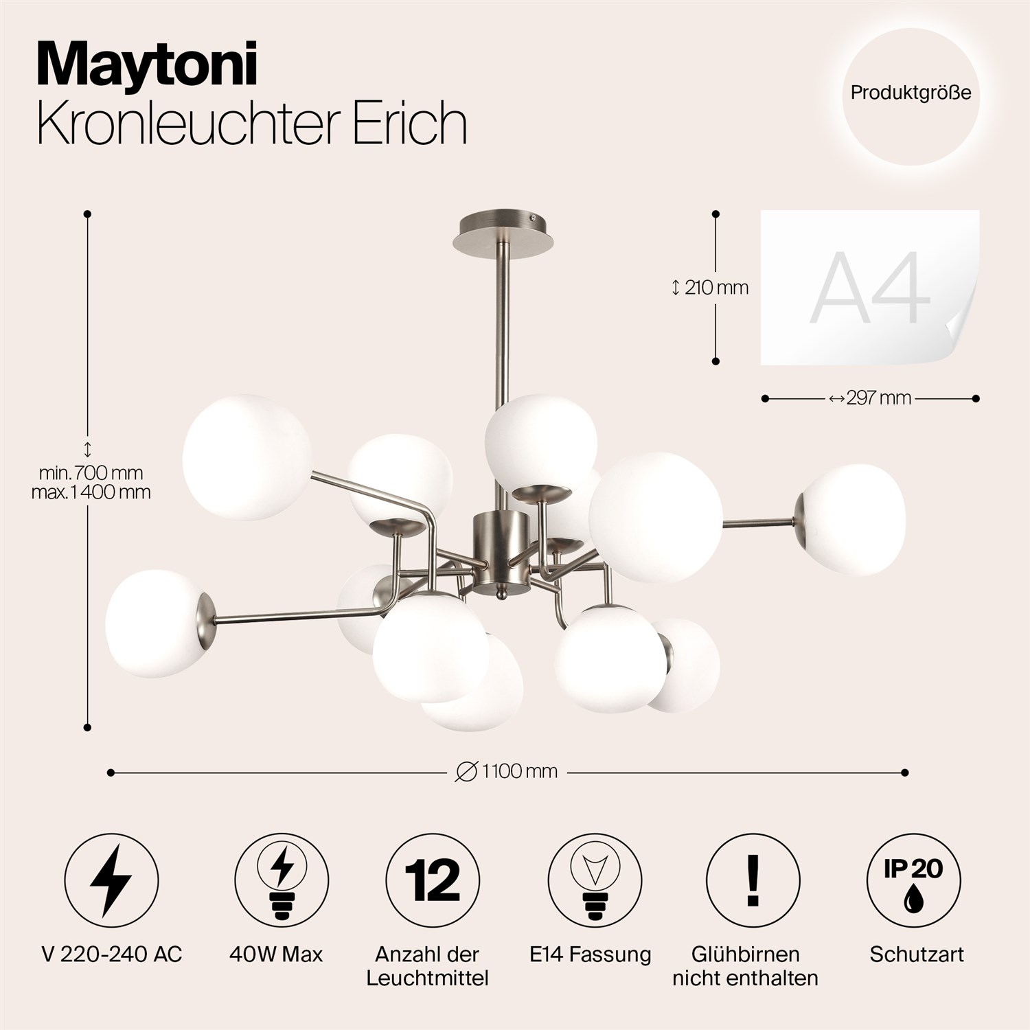 Maytoni Modern Erich Люстра цвет: никель MOD221-PL-12-N