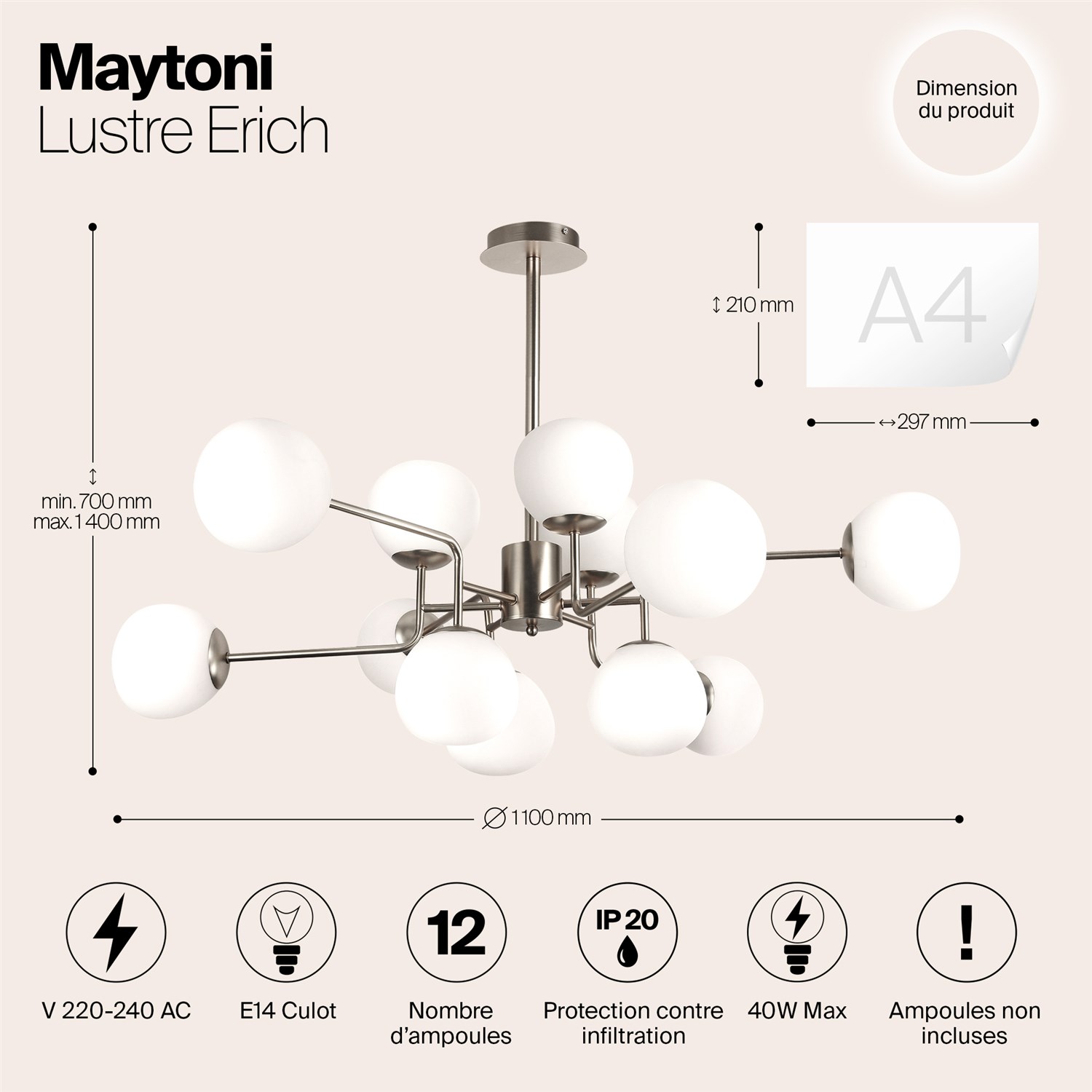 Maytoni Modern Erich Люстра цвет: никель MOD221-PL-12-N