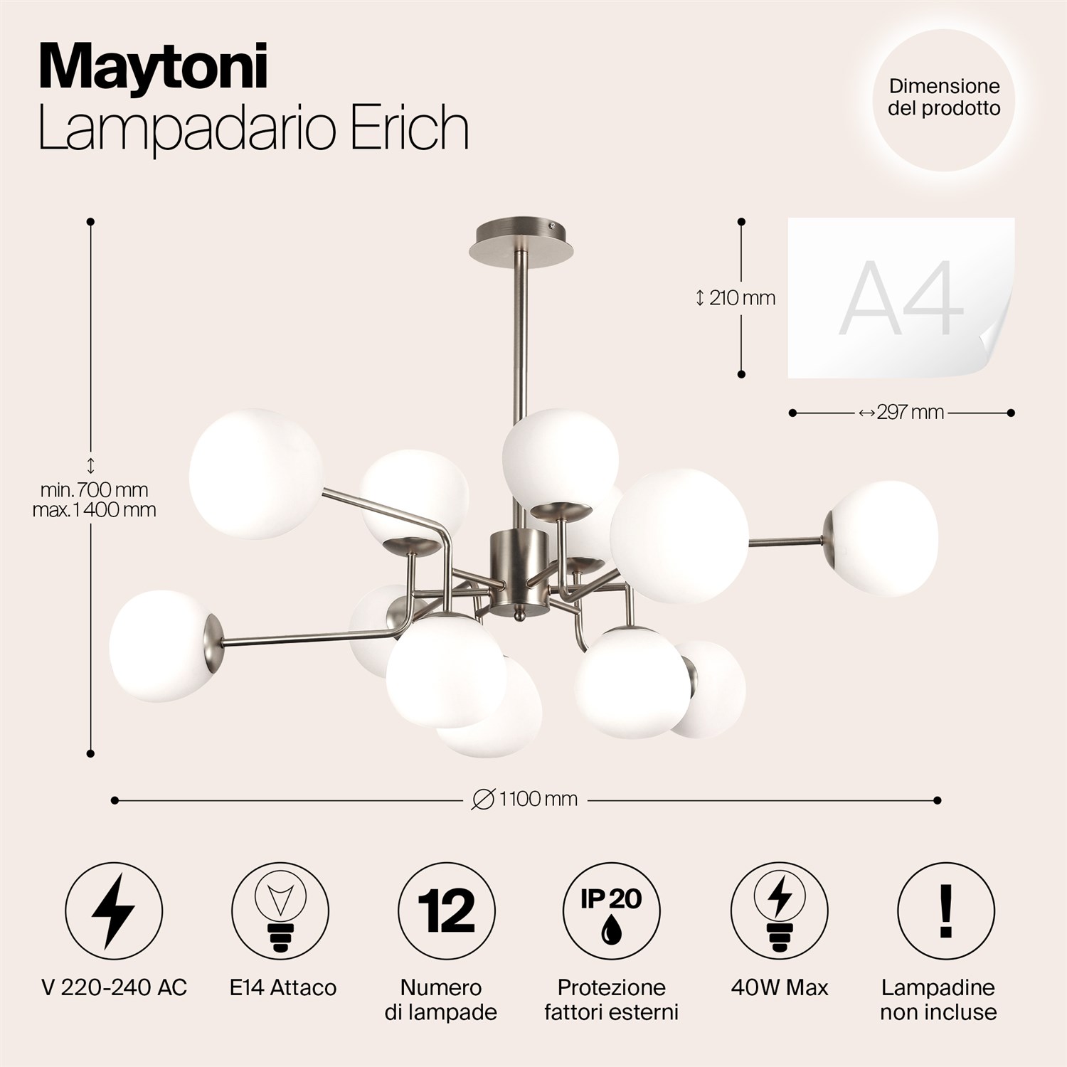 Maytoni Modern Erich Люстра цвет: никель MOD221-PL-12-N